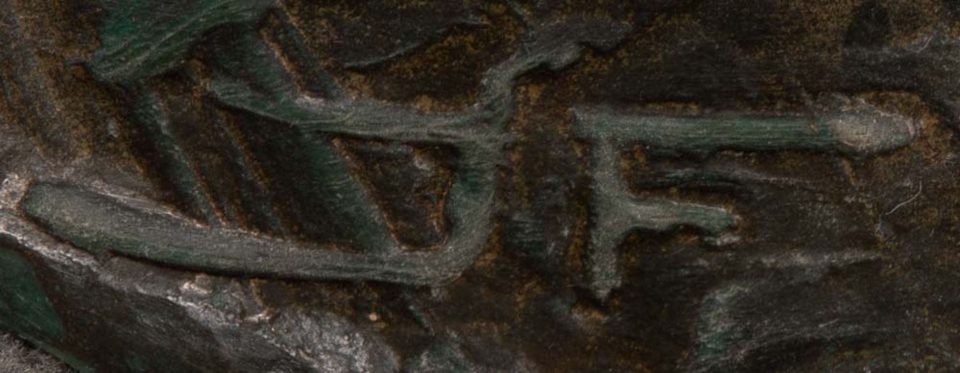 Bildhauer des 20. Jhs. Schreitender Storch. Bronze, am Sockel monogr. JF, H=84 cm. - Bild 2 aus 2