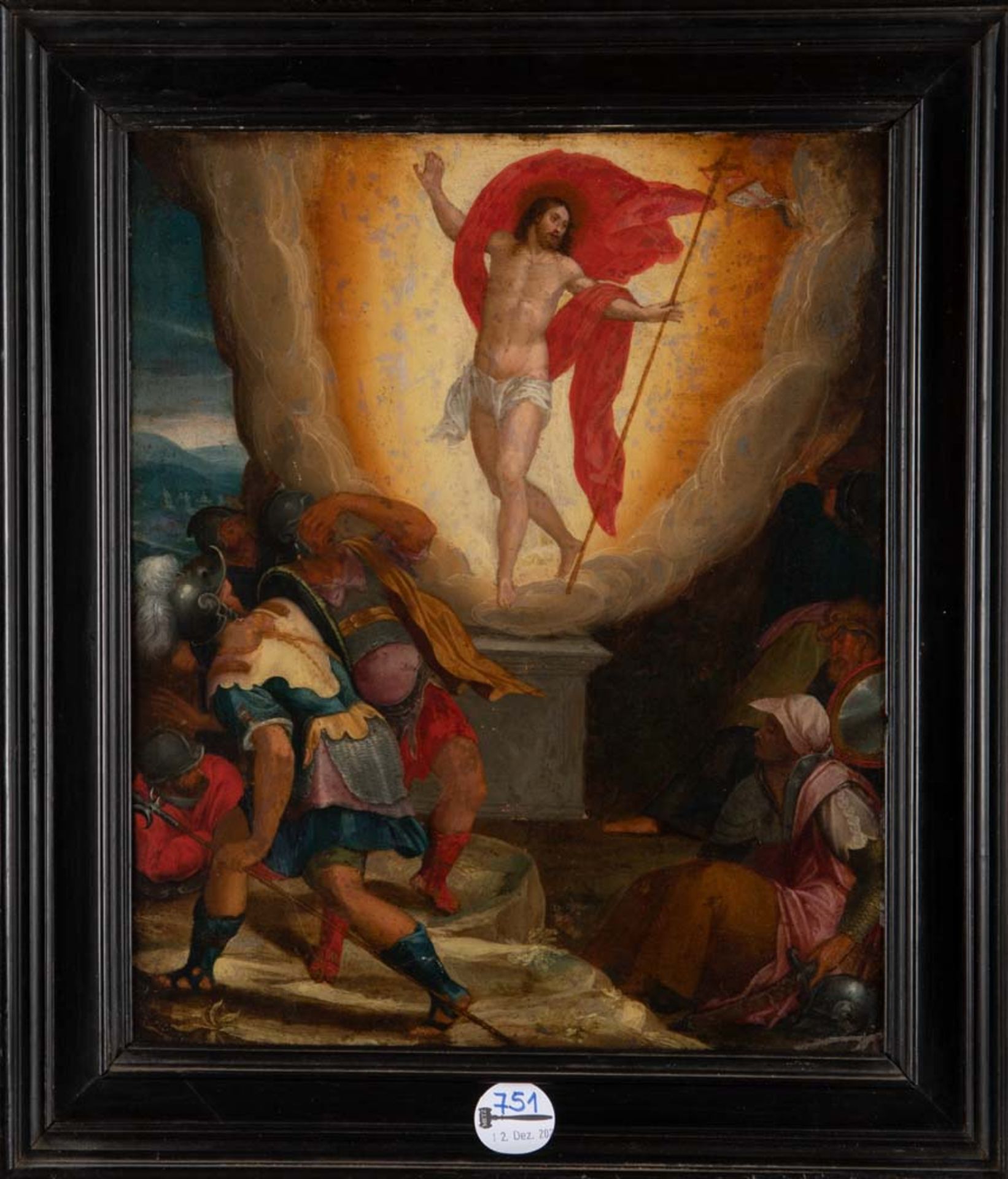 Maler des 18. Jhs. Auferstehung Christi. Öl/Metall, gerahmt, 36 x 30 cm.
