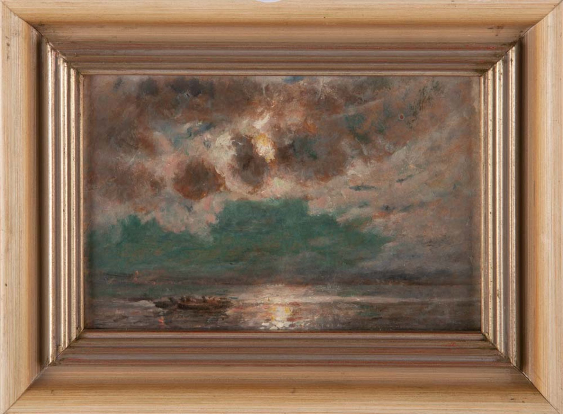 Maler des 20. Jhs. Flusslandschaft. Öl/Karton, gerahmt, 12,5 x 8 cm.