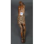 Kruzifixus. Wohl Südeuropa 18. Jh. Massivholz, geschnitzt mit Resten alter Fassung, H=44 cm. (Arme