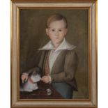 Maler des 20. Jhs.. Portrait eines Jungen mit Katze. Pastell, hi./Gl./gerahmt, 55 x 42 cm.