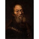 Deutscher Maler des 18. Jhs. Porträt eines bärtigen Mannes mit Binokel und Ordenskette. Öl/Holz,