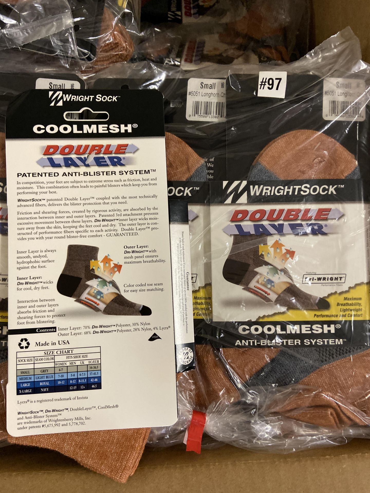 250+ packs of New Socks, Wrightsock Coolmesh, Double Layer, Gray/Brown - Image 2 of 2