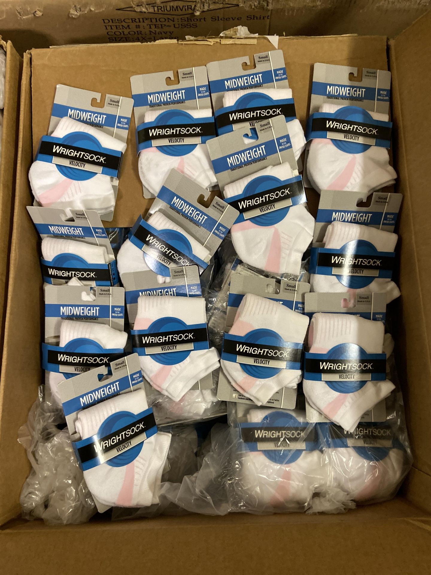 250+ packs of New Socks, Wrightsock Midweight Velocity, White/Pink