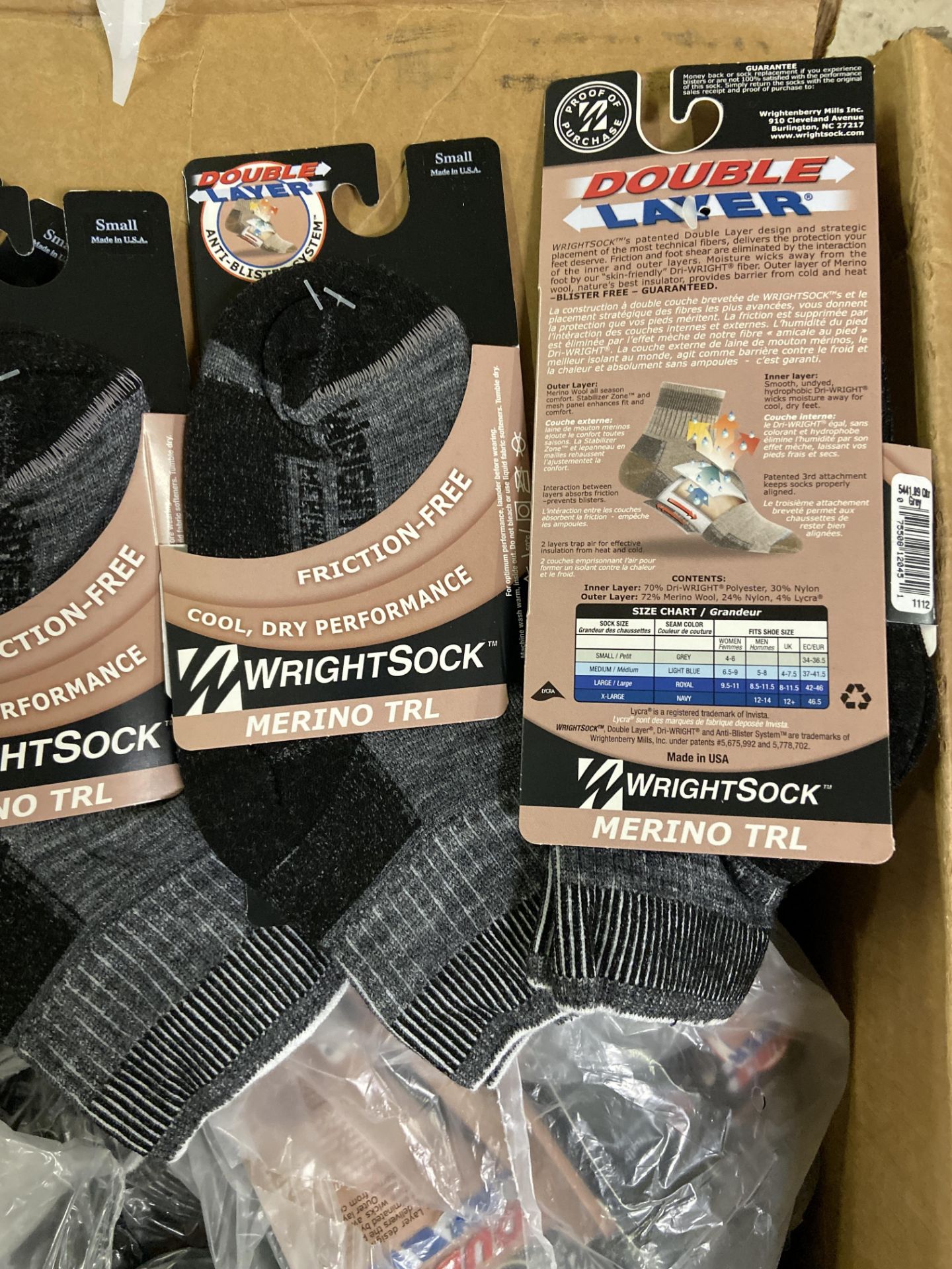 250+ packs of New Socks, Wrightsocks Merino Wool TRL, Double Layer, Black/Gray - Image 2 of 2