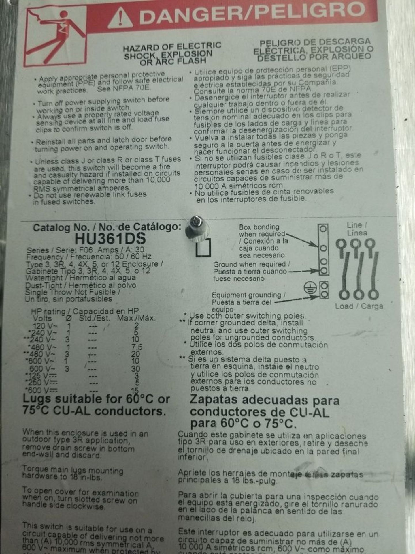 Square D AL-40 Enclosed Switch Unit, Heavy Duty Safety Switch, Approximate Dimensions: 17x11x7", - Image 4 of 7