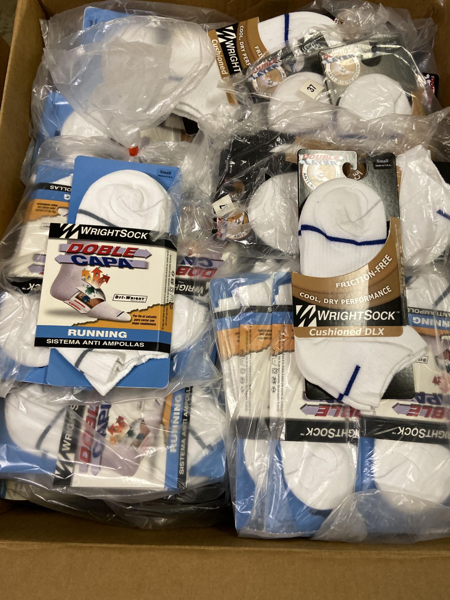 500+ packs of New Socks, Wrightsock Coolmesh & Cushioned DLX, Double Layer, White Gray/Blue Stripe - Image 2 of 6