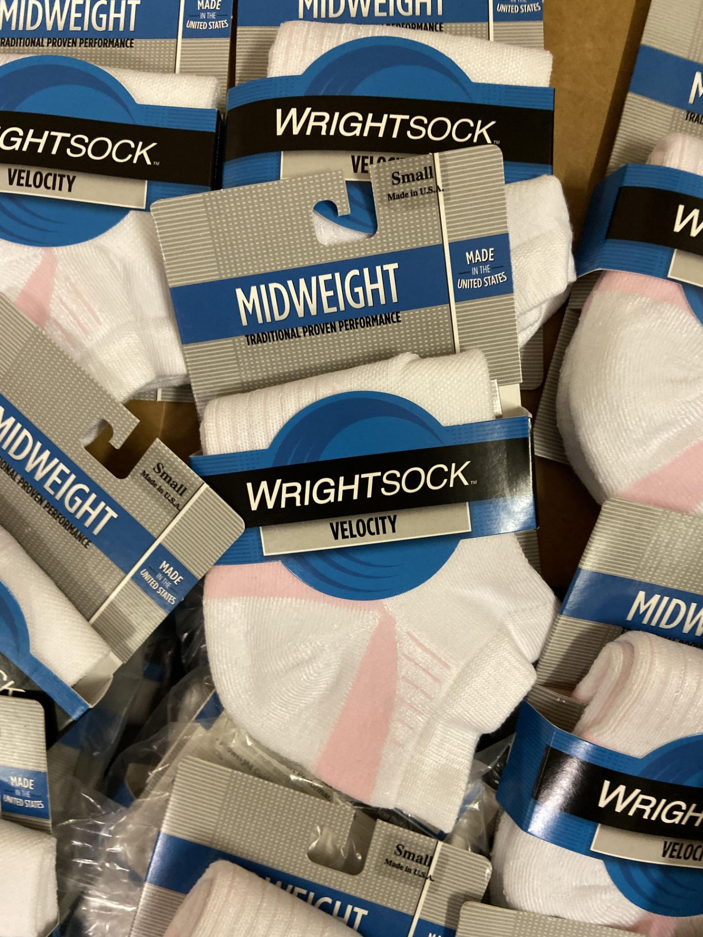 250+ packs of New Socks, Wrightsock Midweight Velocity, White/Pink - Image 2 of 3