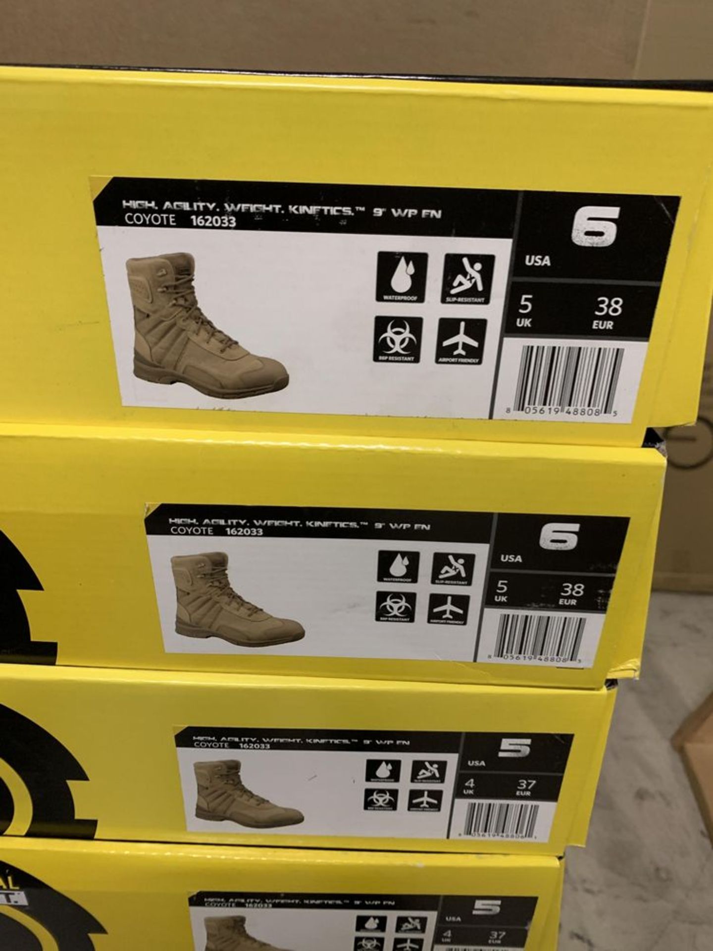 22 Pairs of Original SWAT Tactical Boots, Coyote 162033,Tan, High Agility Weight, 9", Various - Image 5 of 5
