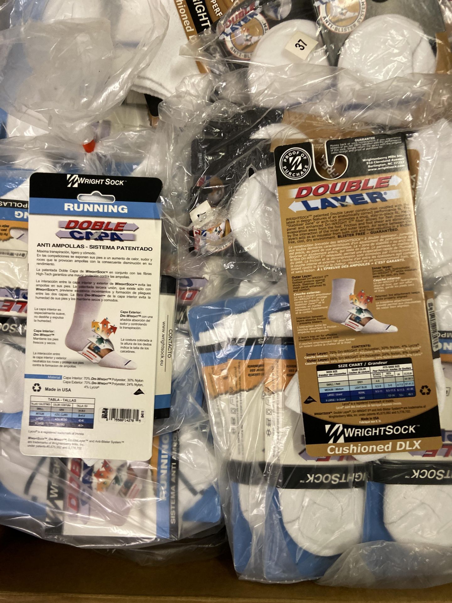 500+ packs of New Socks, Wrightsock Coolmesh & Cushioned DLX, Double Layer, White Gray/Blue Stripe - Image 3 of 6