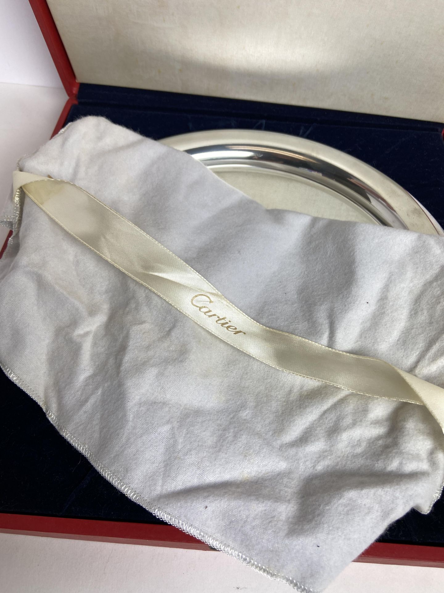 1970's Cartier Polished Pewter Platter in Box and with Dust Cover - Image 6 of 6