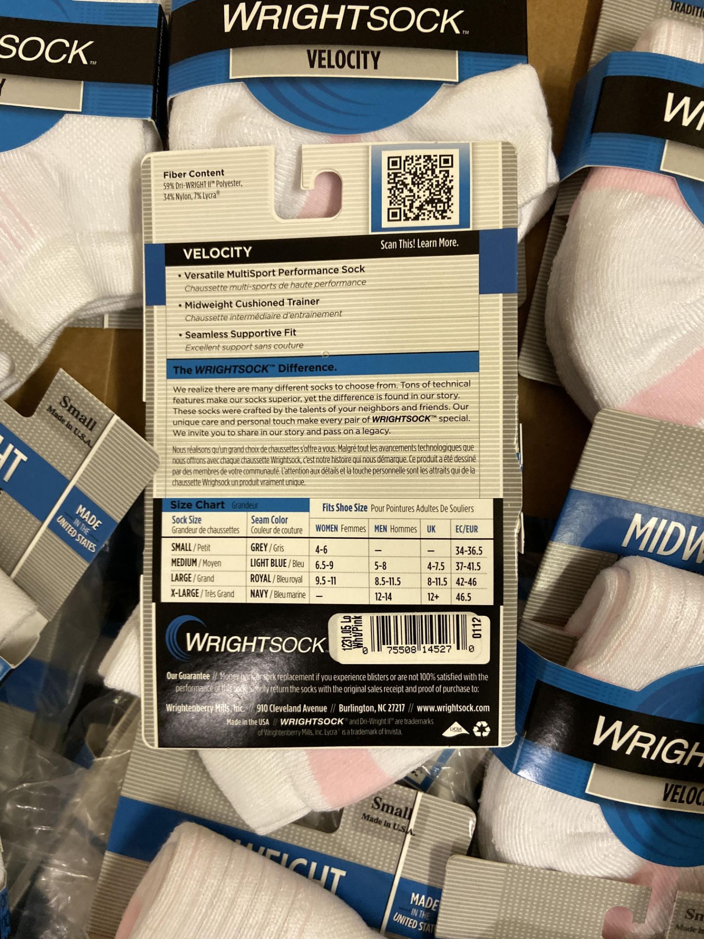 250+ packs of New Socks, Wrightsock Midweight Velocity, White/Pink - Image 3 of 3