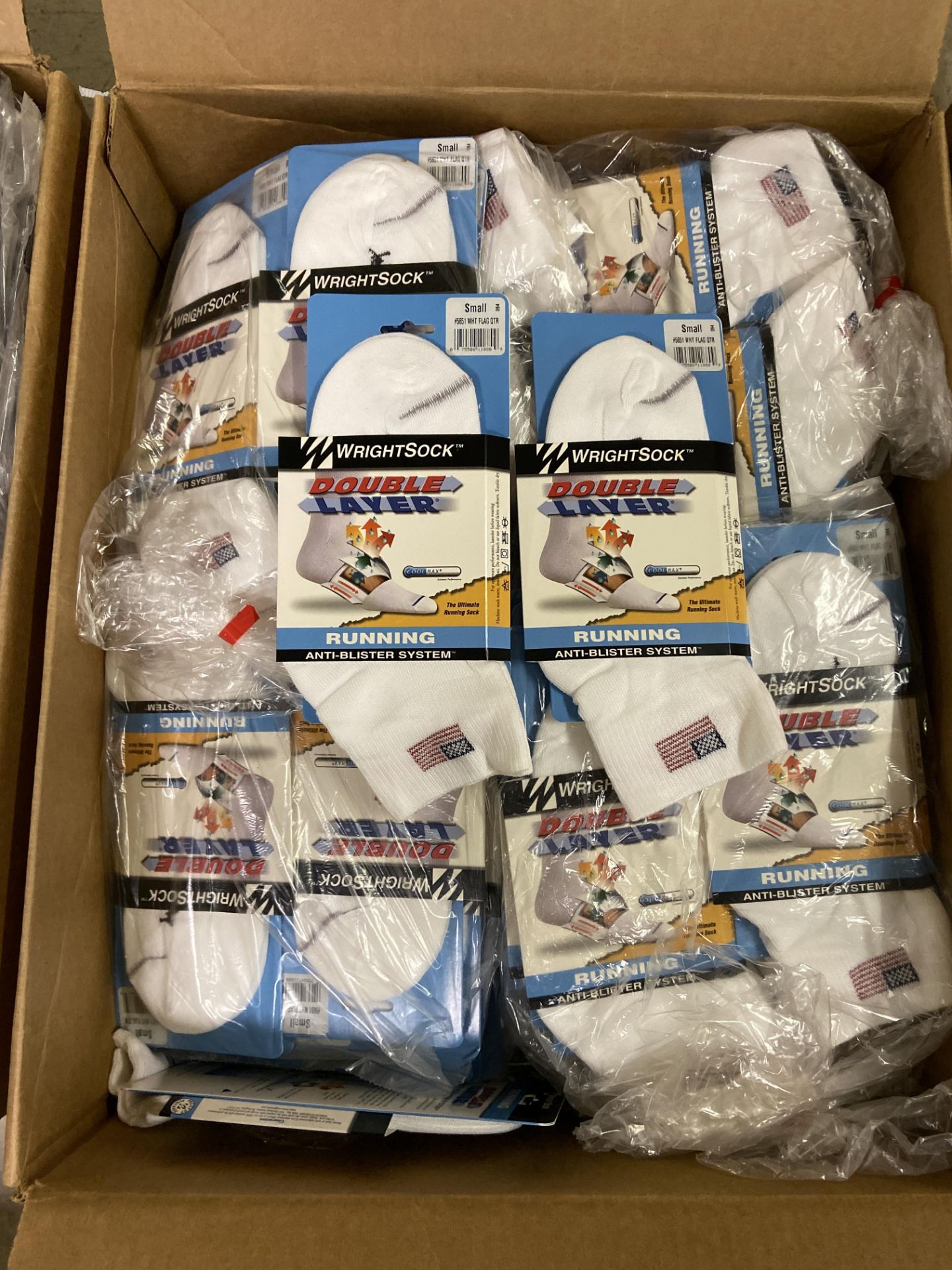 500+ packs of New Socks, Wrightsock Running, Double Layer, USA America Flag White Lot is - Image 2 of 5