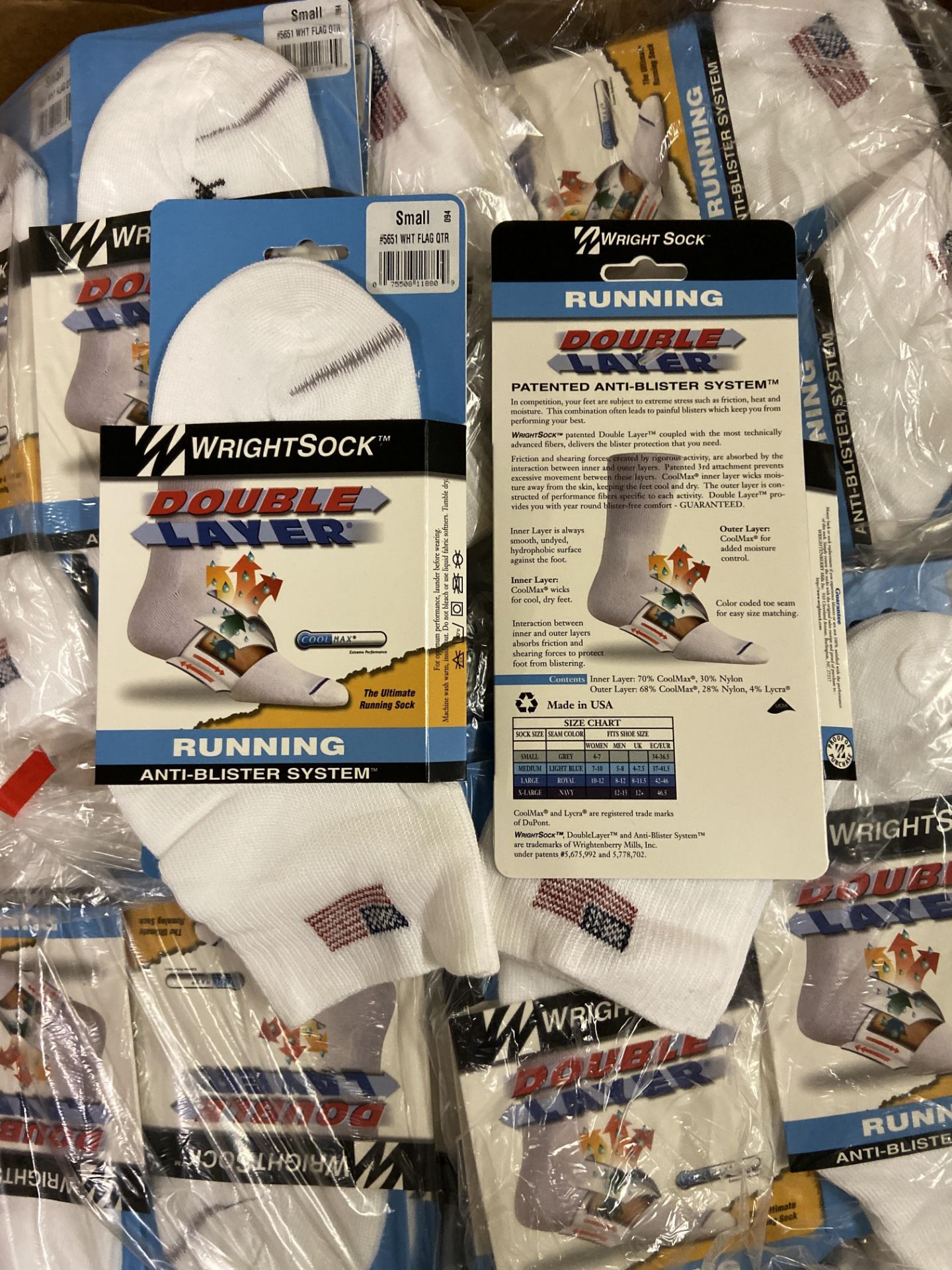 500+ packs of New Socks, Wrightsock Running, Double Layer, USA America Flag White Lot is - Image 5 of 5