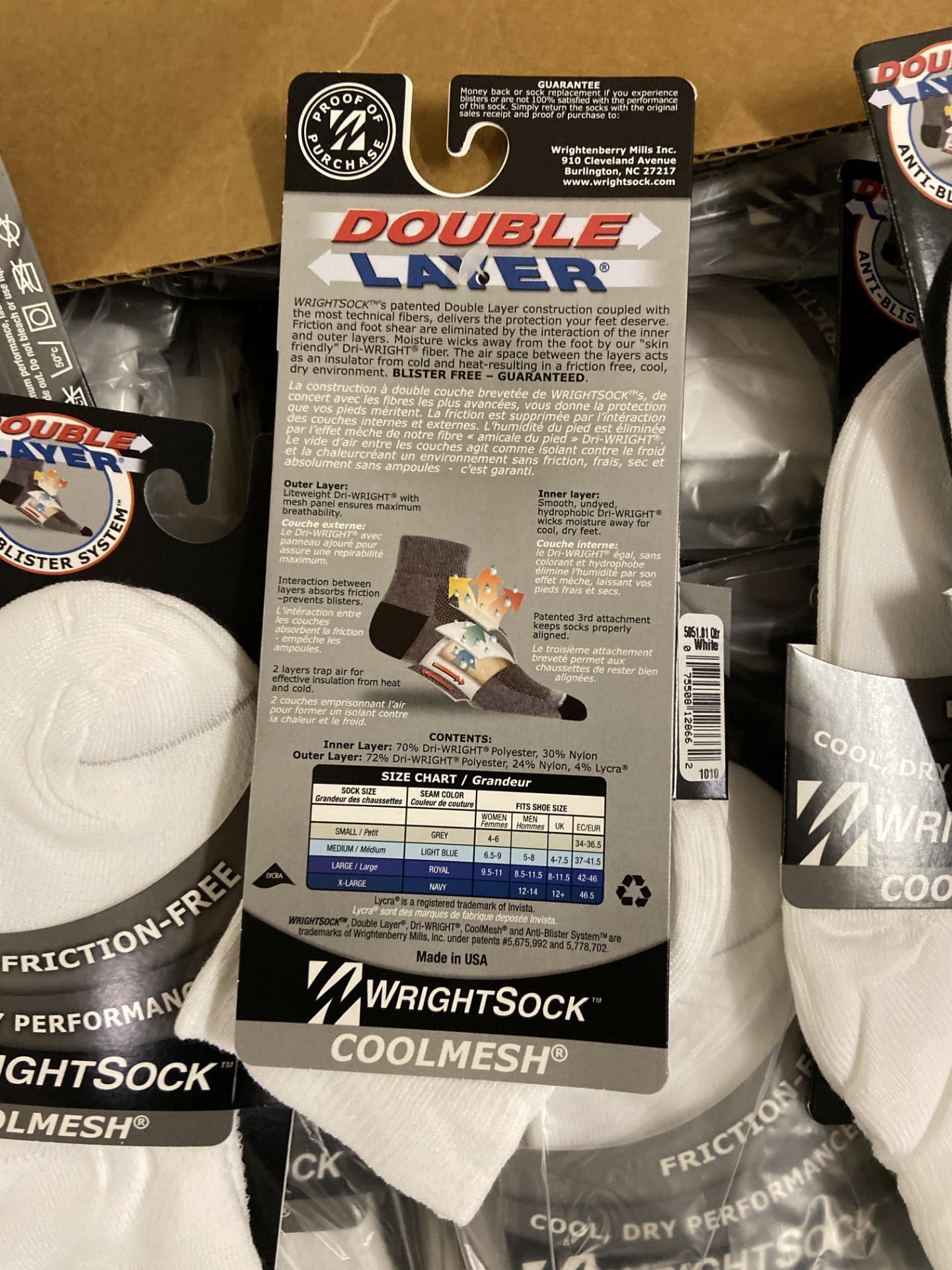 250+ packs of New Socks, Wrightsock Coolmesh, Double Layer, White Each lot has approx 250 packs, - Image 3 of 3