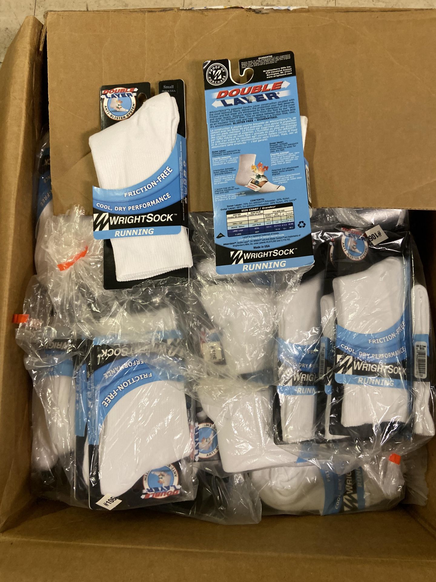 250+ packs of New Socks, Wrightsocks Running, Double Layer, White Lot includes approximately 250