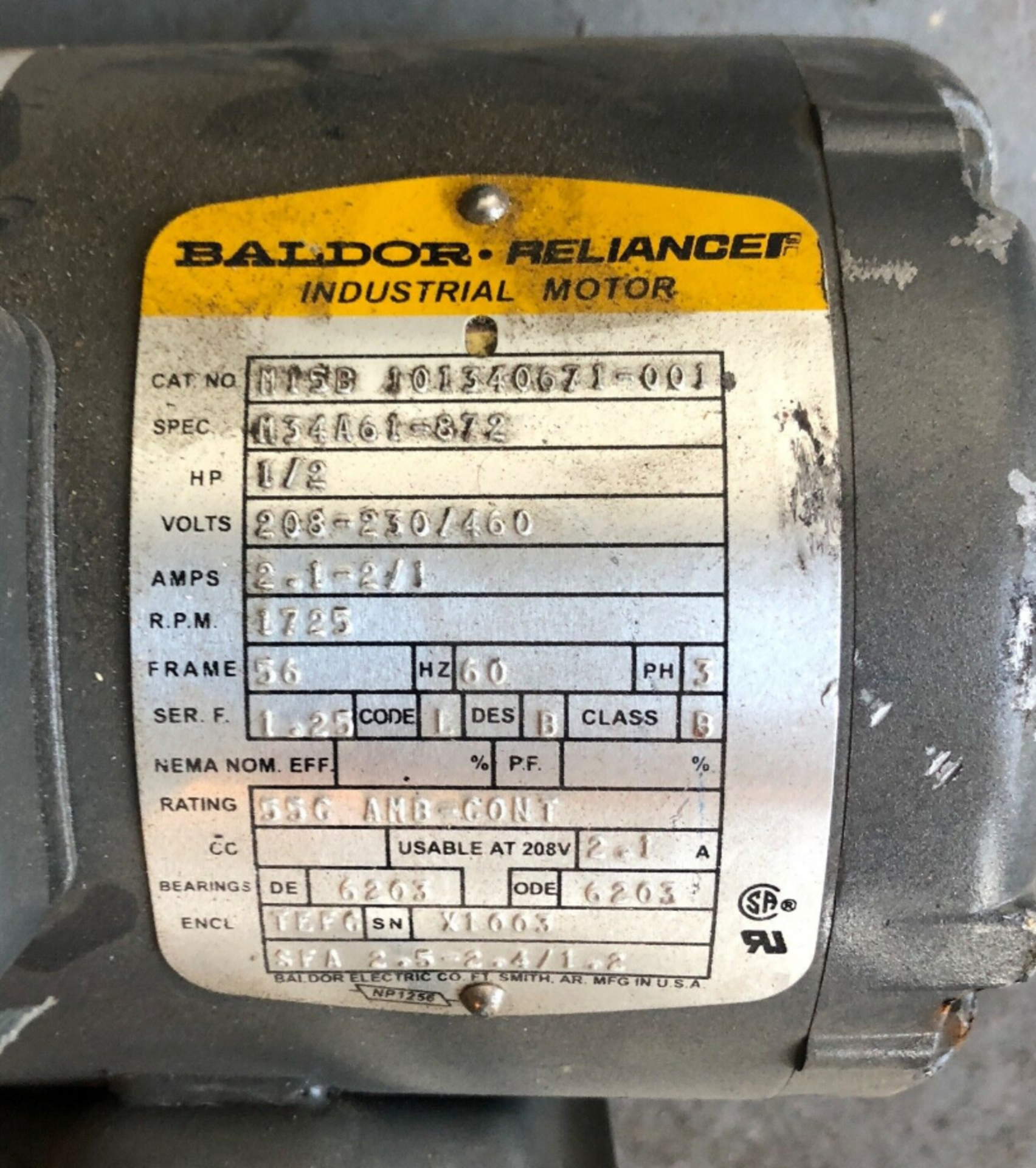 BALDOR INDUSTRIAL RELIANCE MOTOR 1725 RPM M15B 101340671-001 - Image 2 of 2