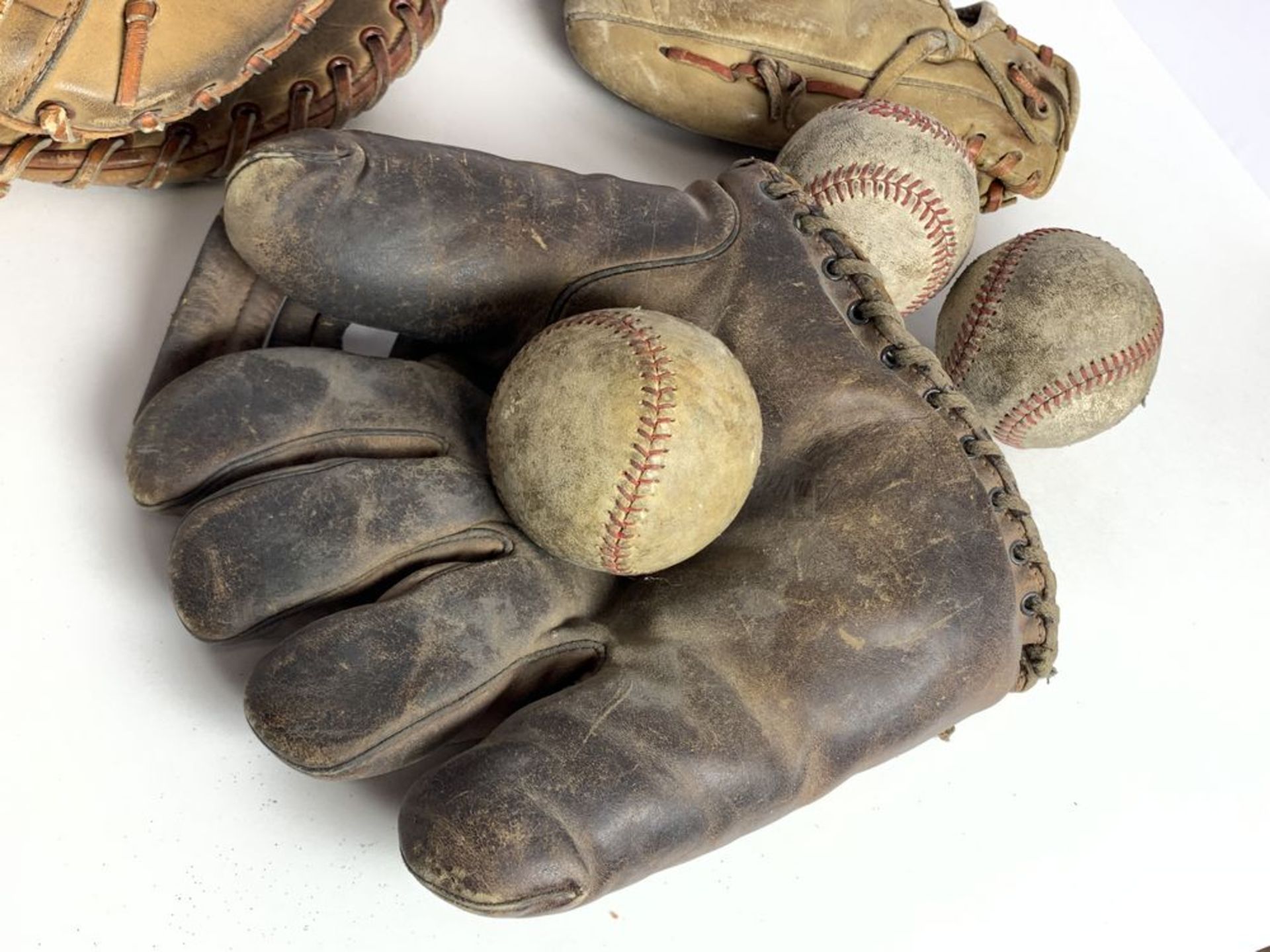 3 Vintage Baseball Gloves and Balls, Sports Memorabilia - Image 2 of 9