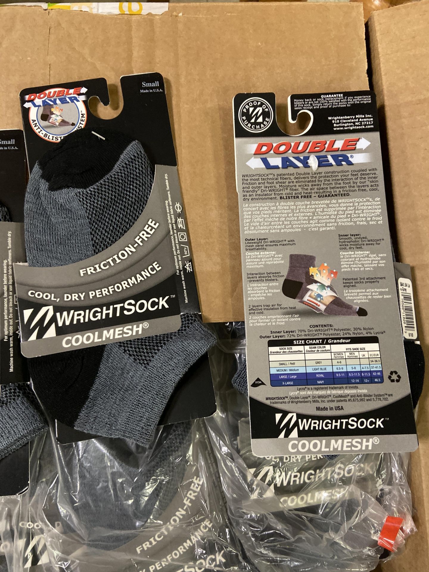 250+ packs of New Socks, Wrightsocks Coolmesh, Double Layer, Black/Gray Lot includes approximately - Image 2 of 2