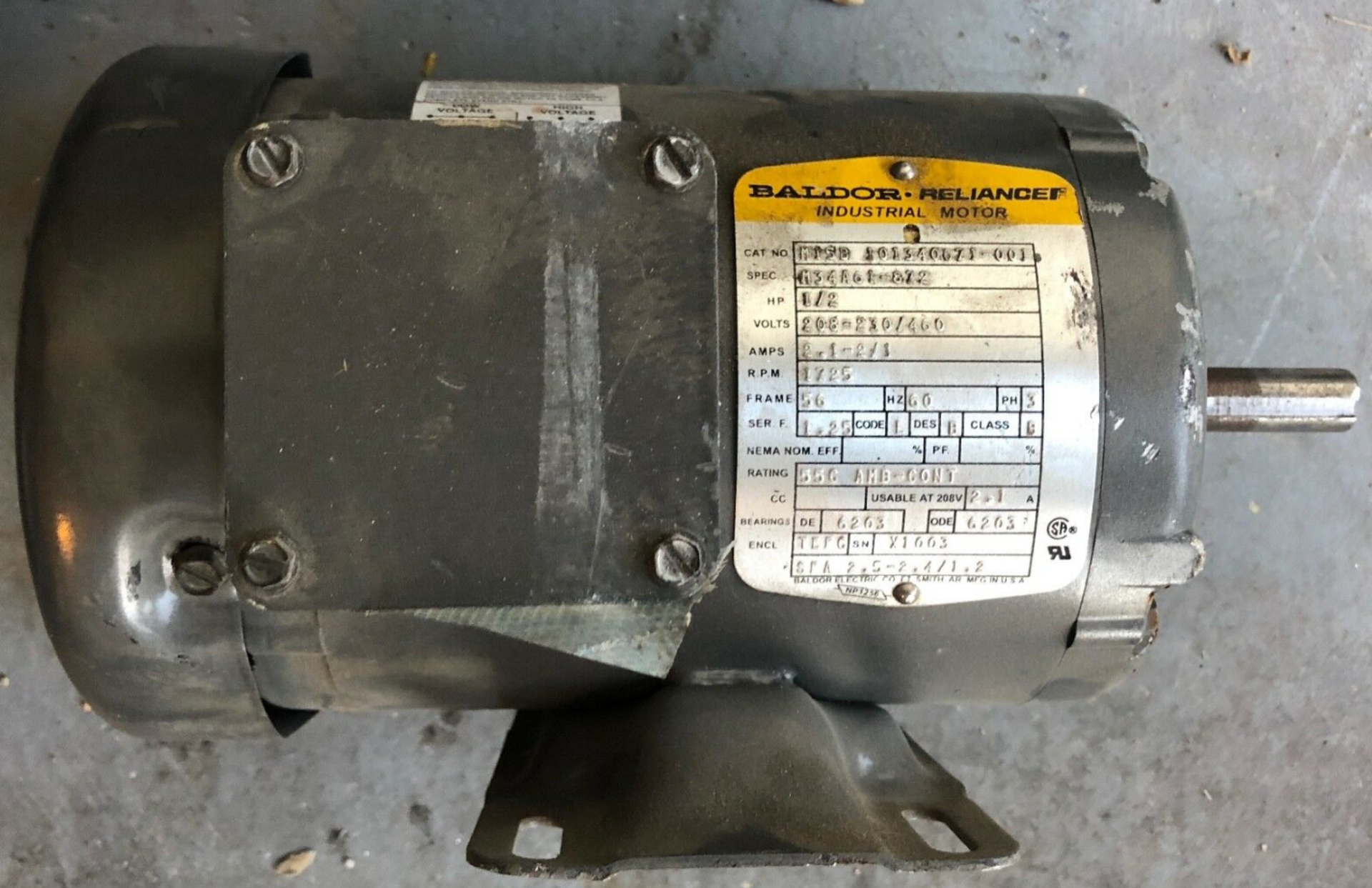 BALDOR INDUSTRIAL RELIANCE MOTOR 1725 RPM M15B 101340671-001