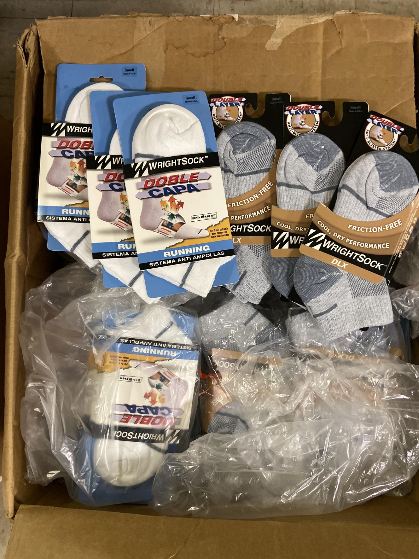 250+ packs of New Socks, Wrightsocks Running and DLX, Double Layer, White and Gray Lot includes