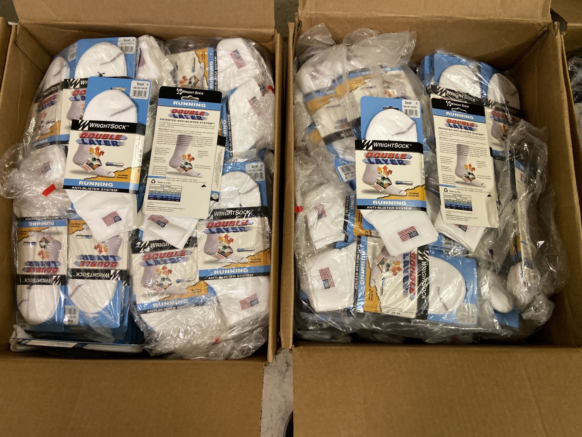 500+ packs of New Socks, Wrightsock Running, Double Layer, USA America Flag White Lot is