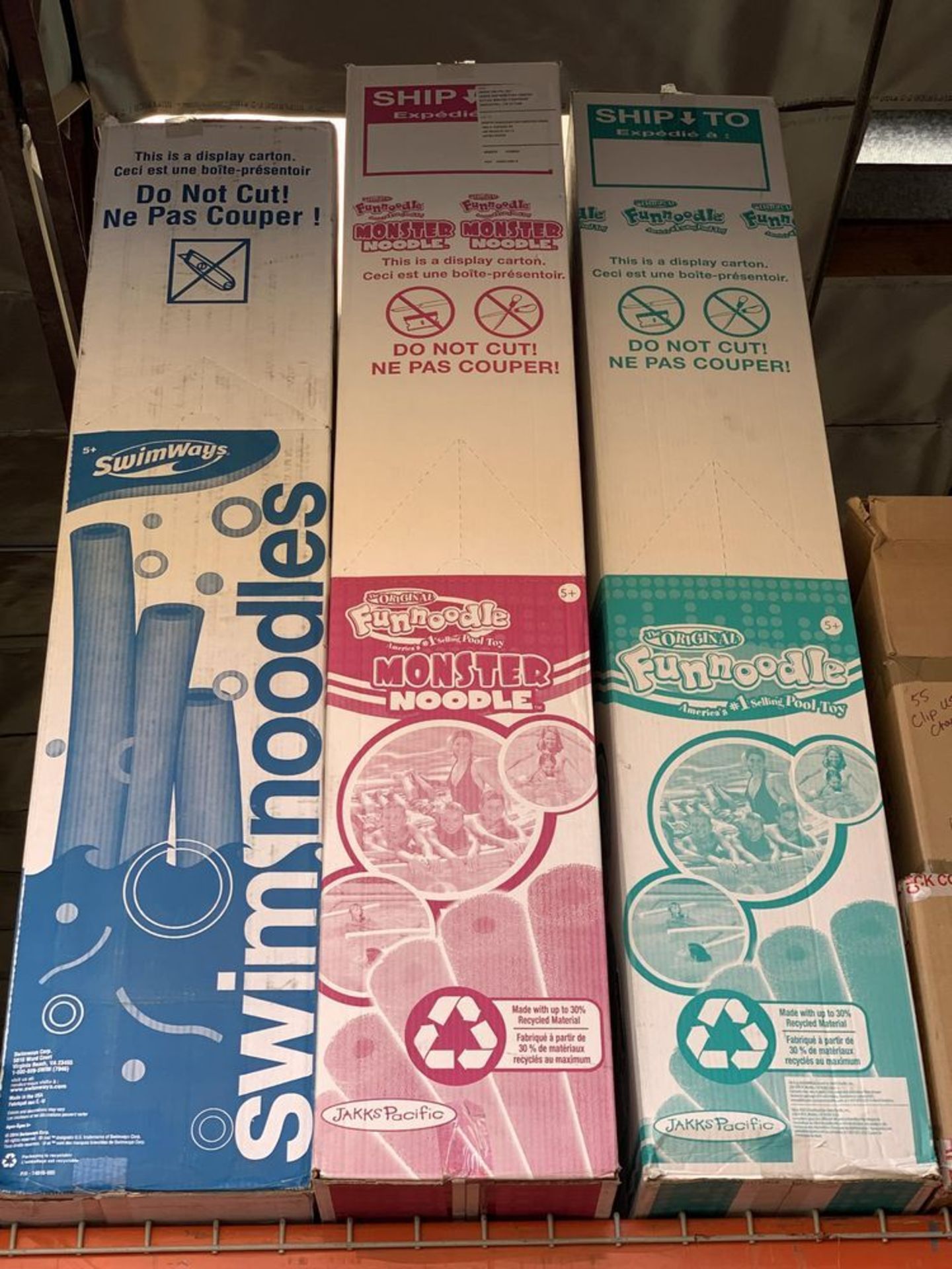 3 New Large Display Boxes of Pool Noodle Water Floating Toys.  Each Box has 15+ noodles