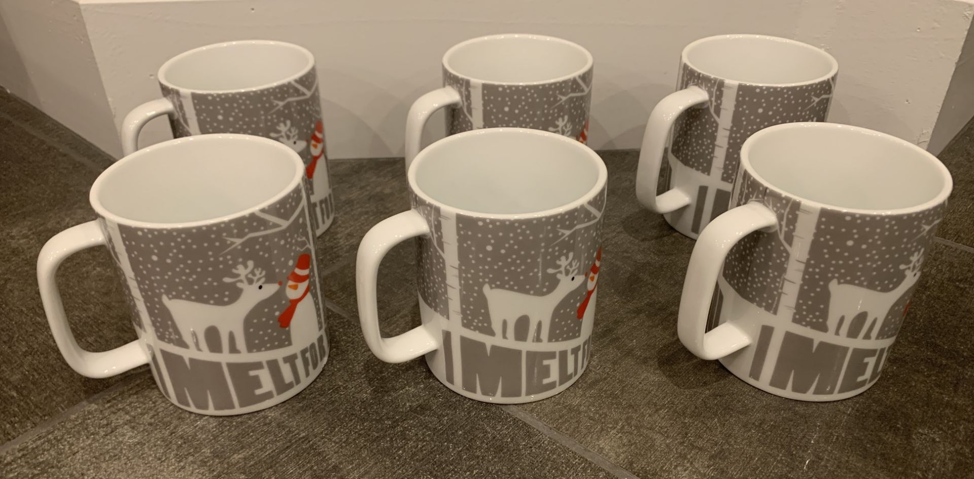 6 LARGE "I MELT FOR YOU" WINTER THEMED MUGS