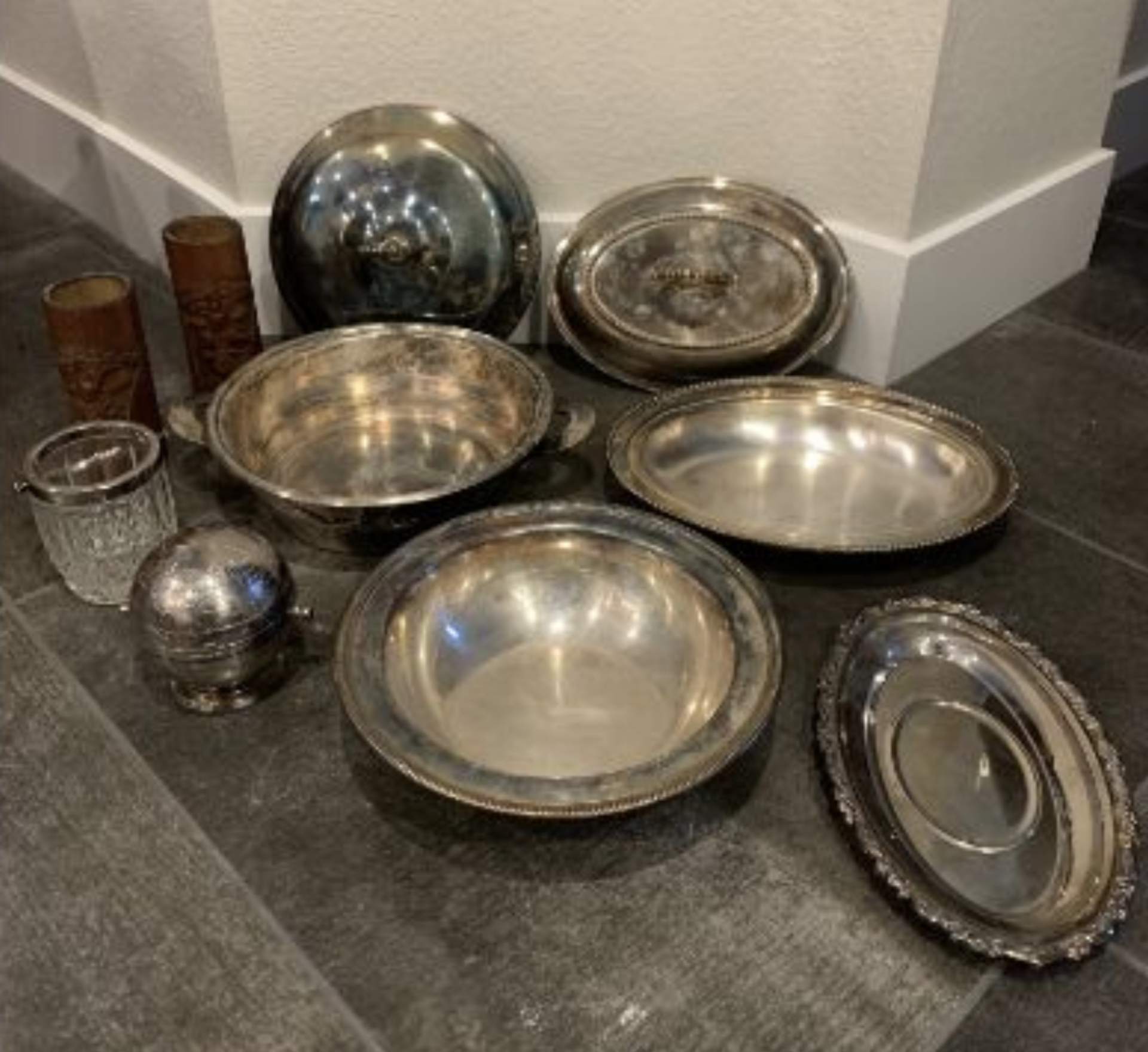 LARGE LOT OF SILVER ITEMS , SOME HEAVY, SERVING ITEMS, HOUSE TABLE ITEMS