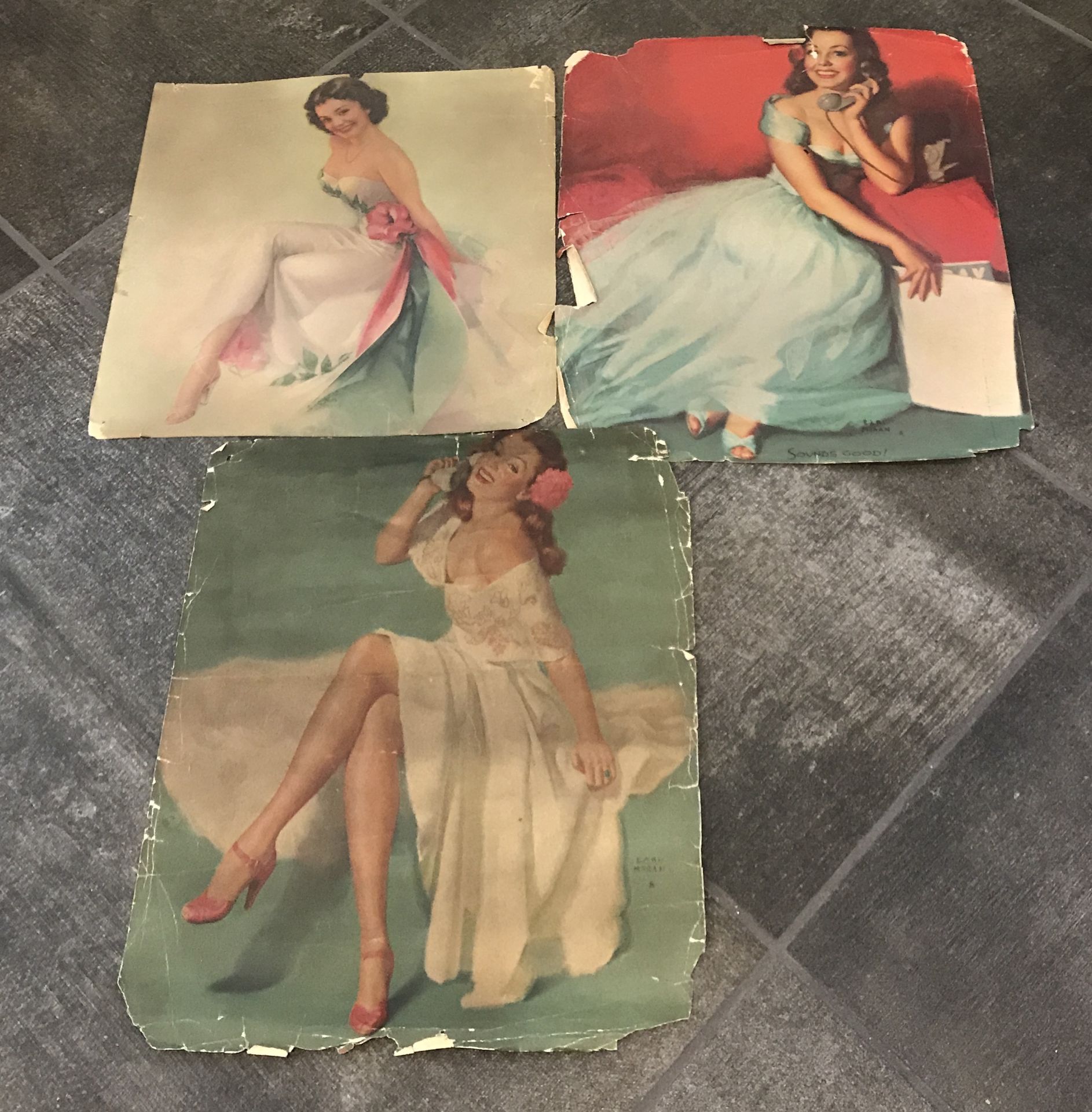 3 VINTAGE PIN-UP GIRL ART PAGES