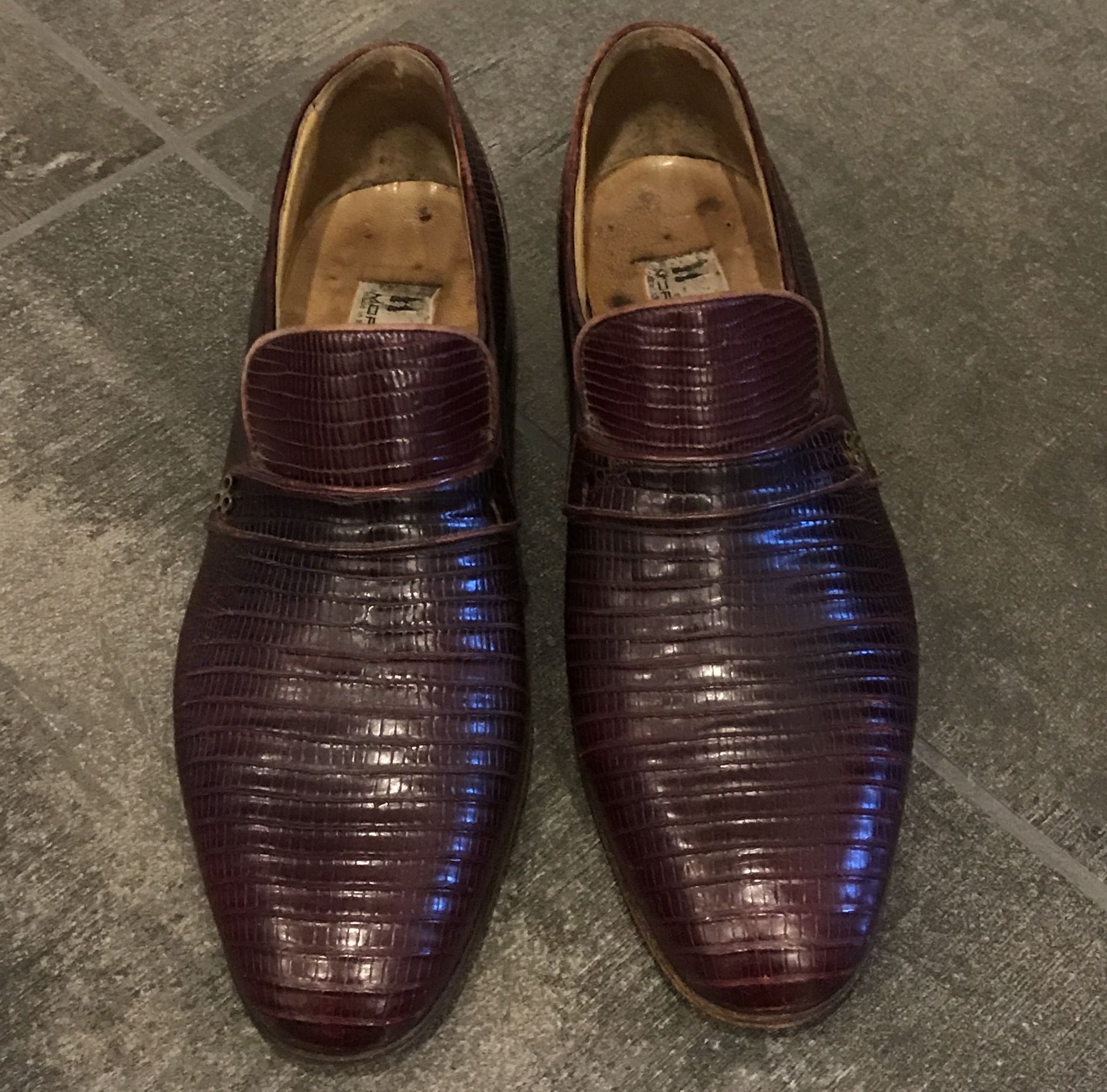 MEN'S MORESCHI SIZE 8 BURGUNDY ALLIGATOR LEATHER DRESS SHOES MADE IN ITALY - Image 2 of 4