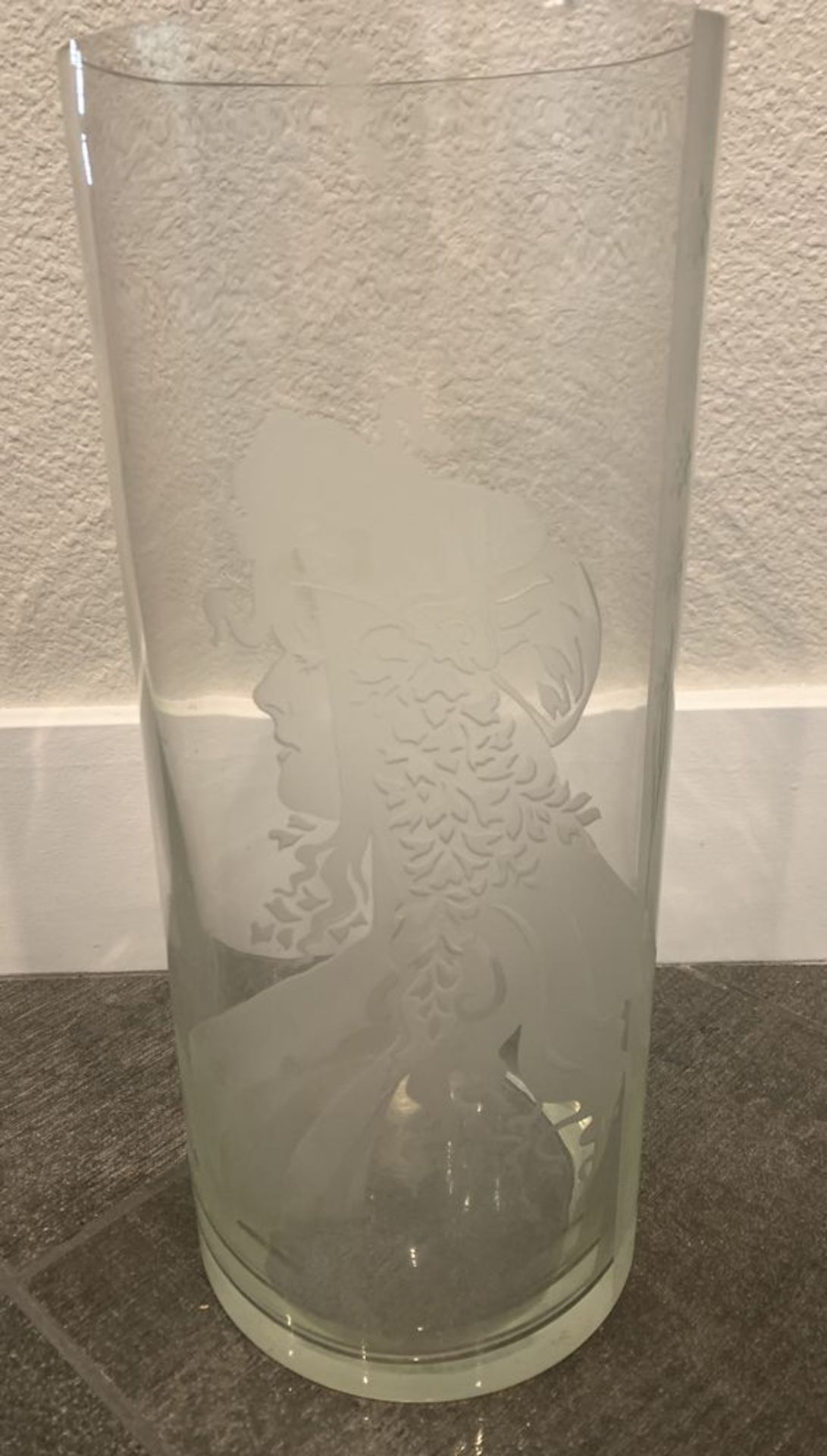 LARGE PERRY COYLE GLASS VASE 24"X 8" WIDE , SIGNED BY ARTIST ORIGINAL PIECE