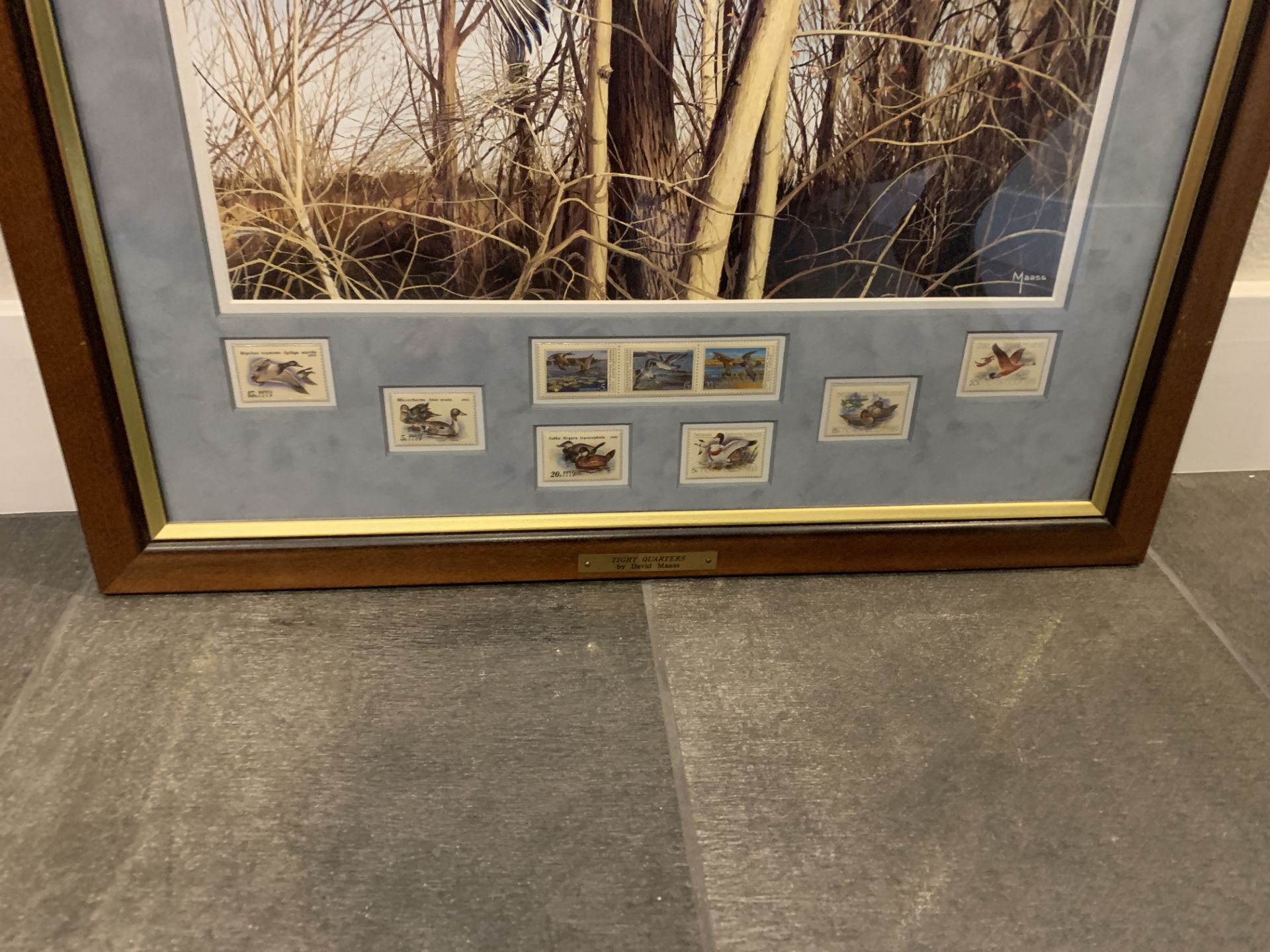 Wild Wings David Maass Tight Quarters Postal Comm Ducks Framed Print W/ Stamps - Image 2 of 3