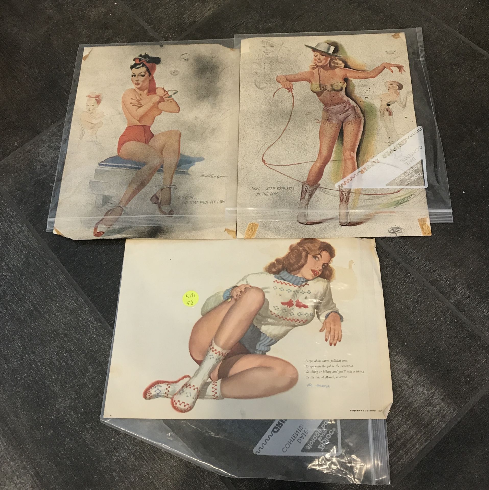 3 VINTAGE PIN UP ART PAGES BY AL MOORE. - Image 2 of 2