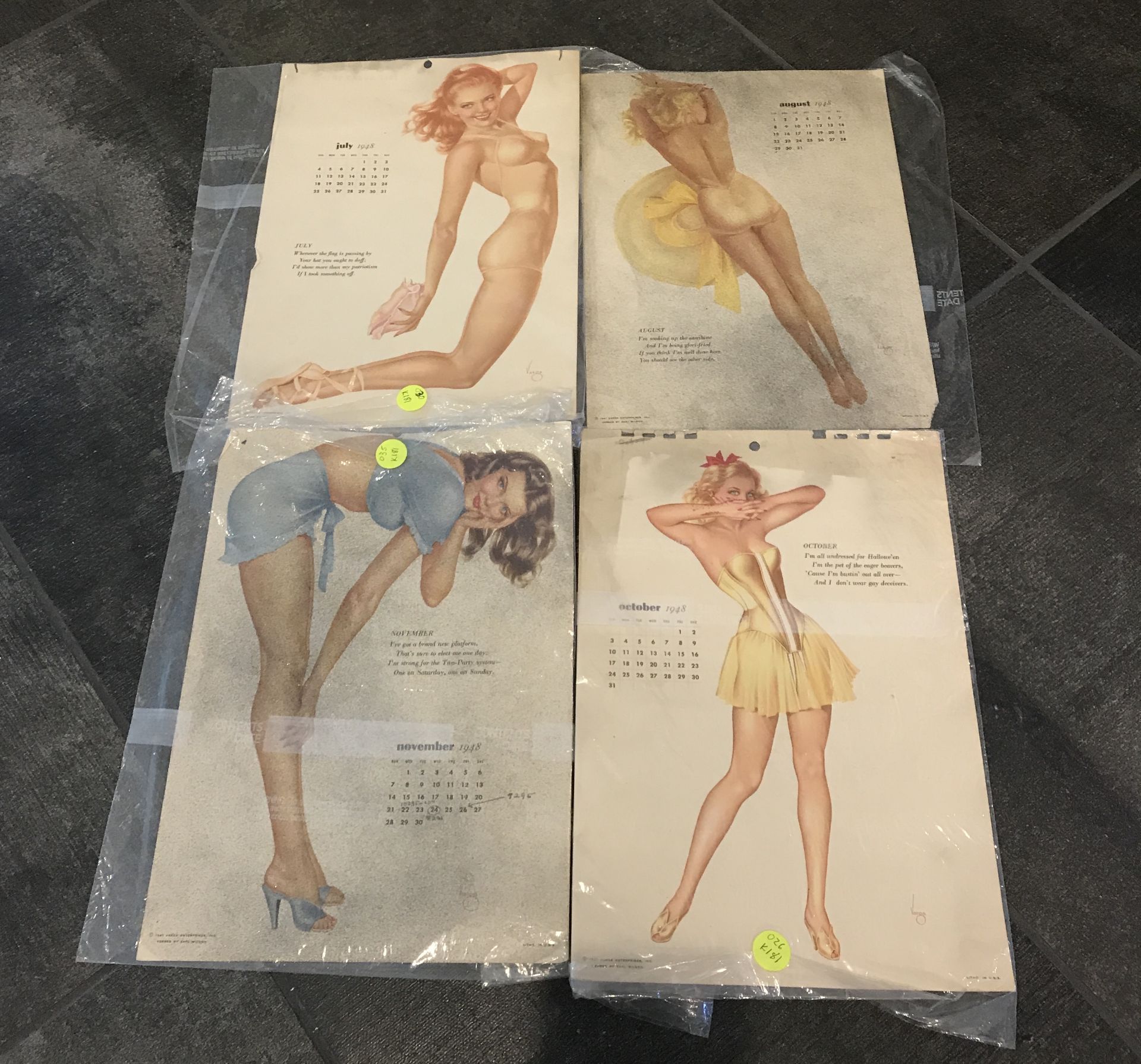 4 VINTAGE PIN UP CALENDAR PAGES