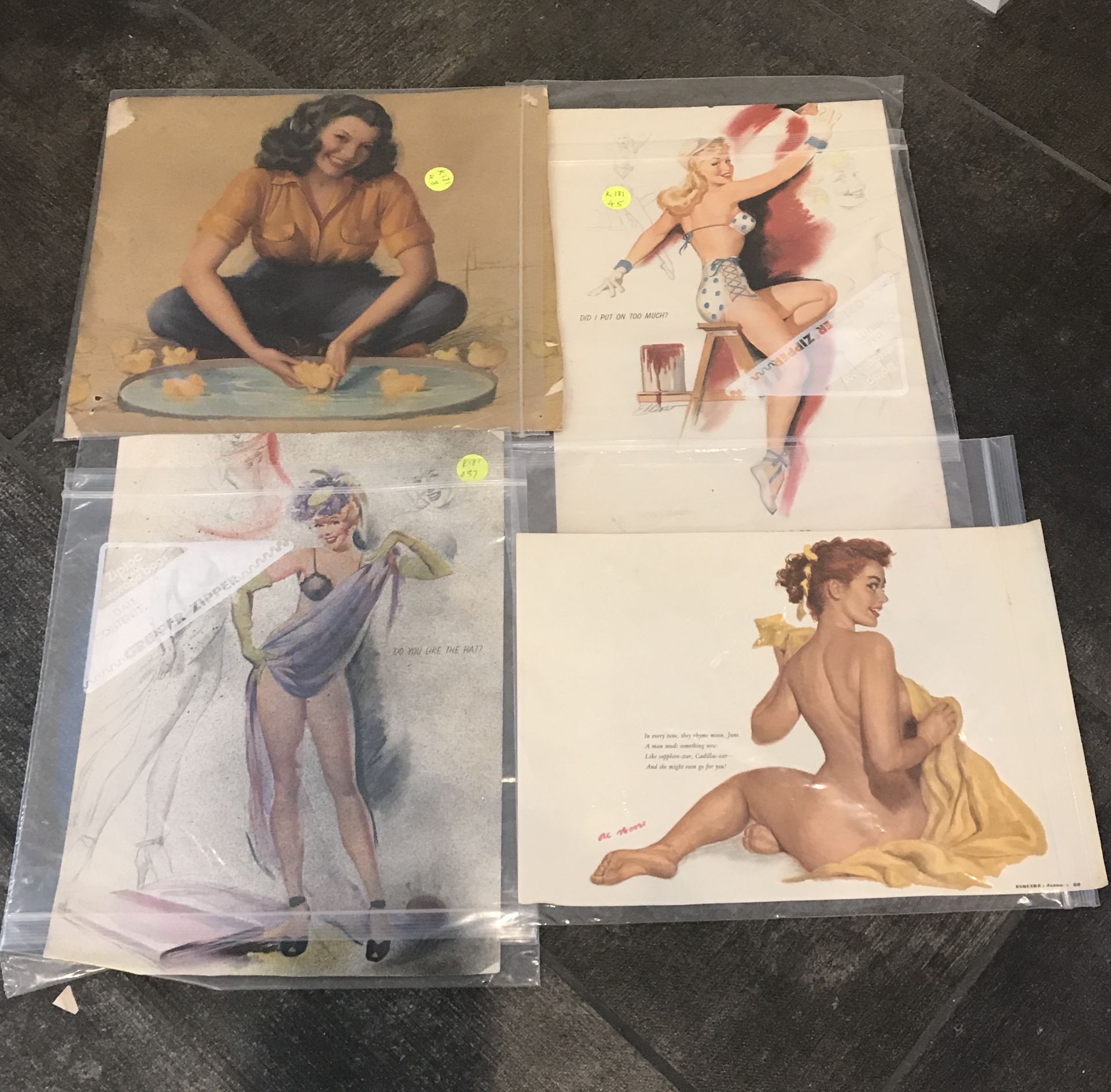4 PIN UP PICTURE ART BY FAMOUS ARTIST AL MOORE