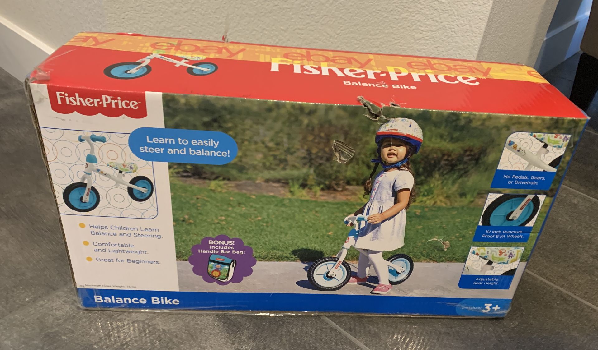 Fisher Price Balance Bike 3+ Years Old - 10" White And Blue New In Box - Image 2 of 2