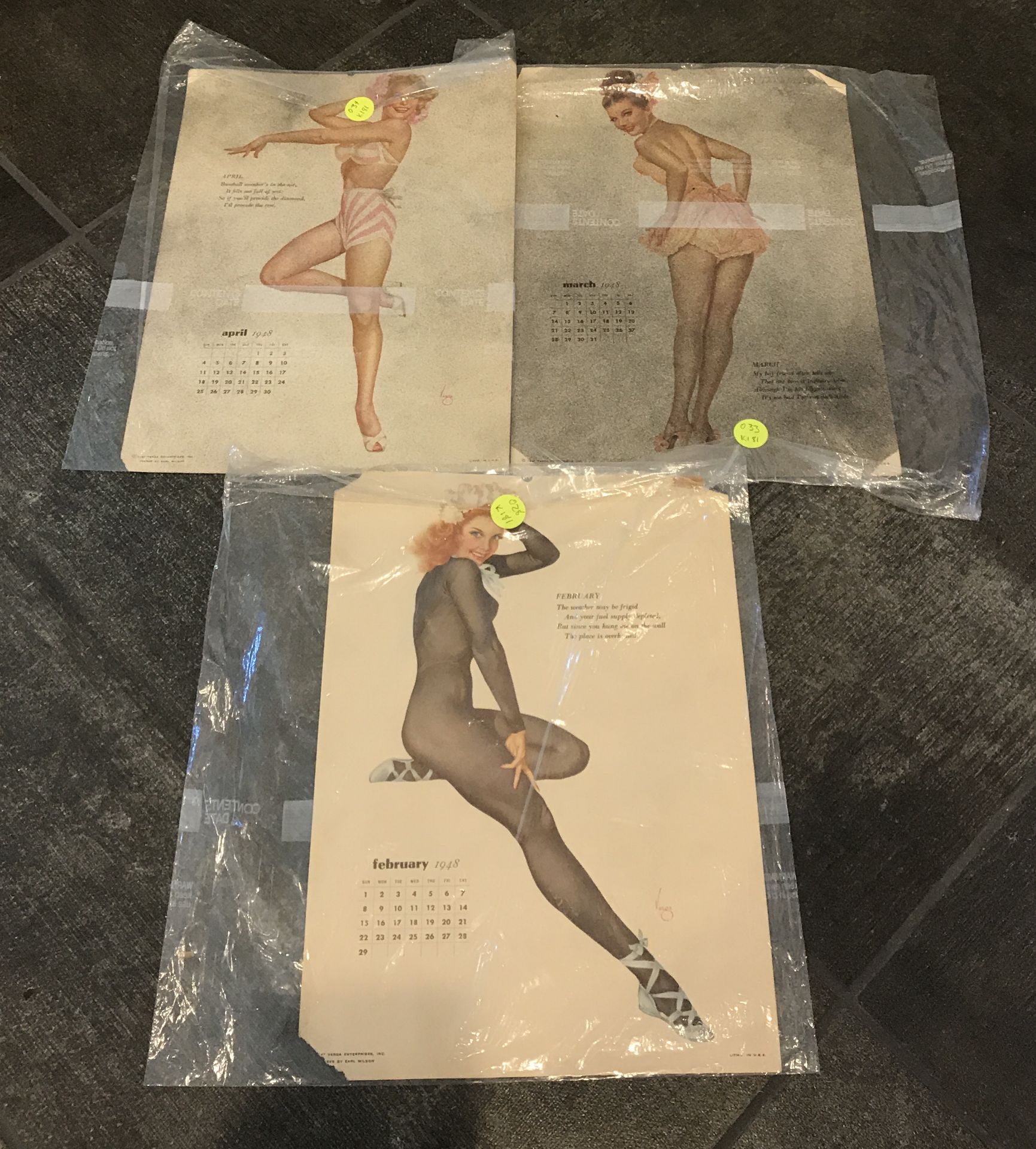 3 VINTAGE PIN-UP GIRL CALENDAR PAGES