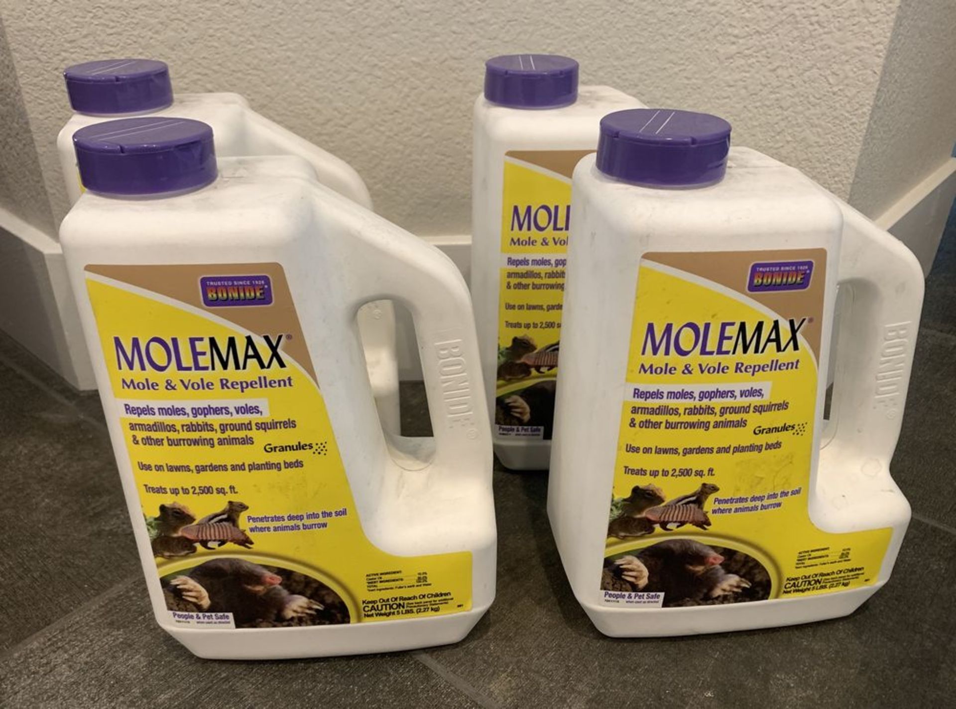 4 LARGE BOTTLES Molemax Mole Repel 5 Lb, by Bonide Product, Part No 69 - Image 2 of 2