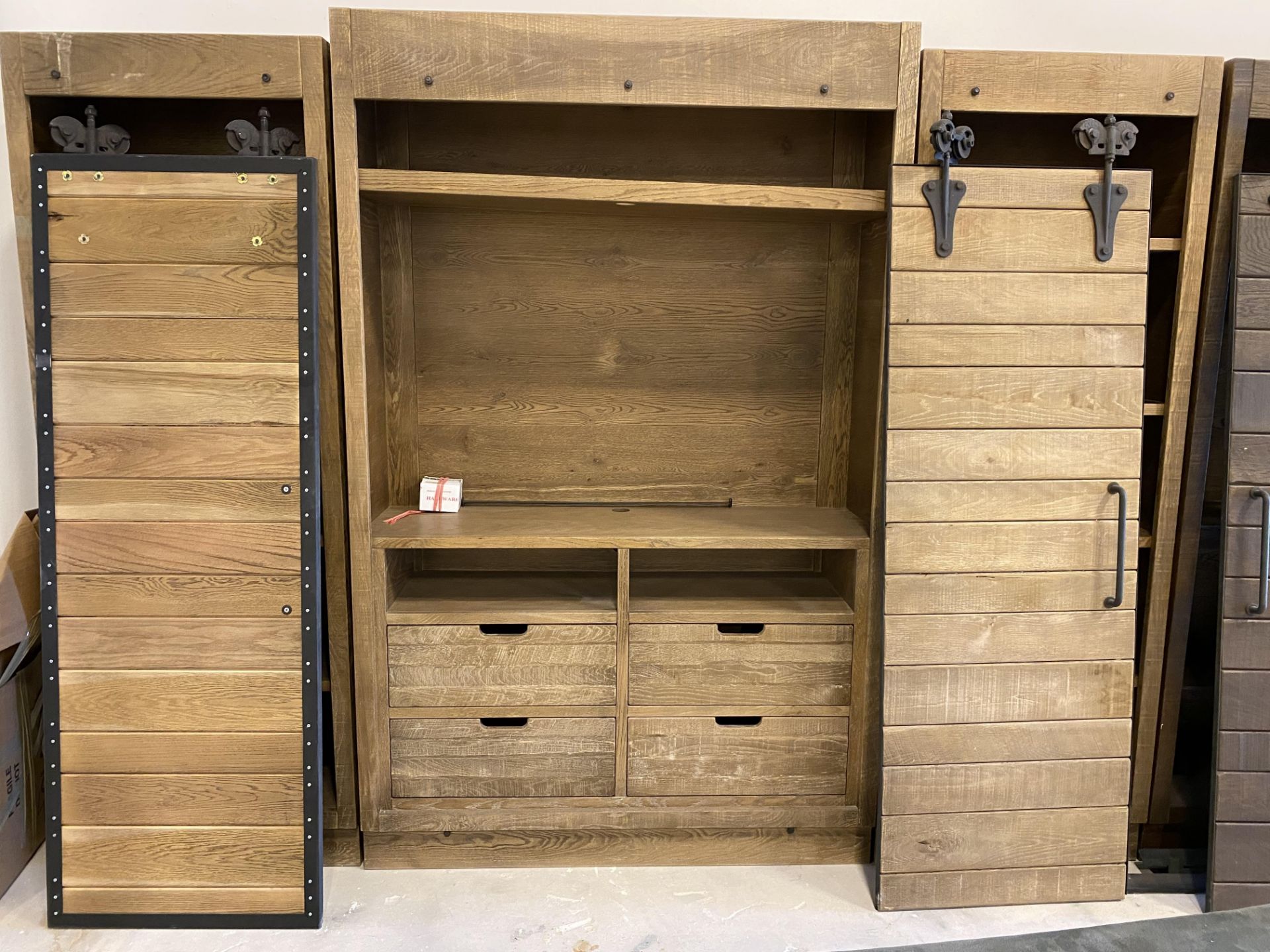 BEAUTIFUL LARGE ENTERTAINMENT UNIT $6000 VALUE WITH BARN STYLE DOORS