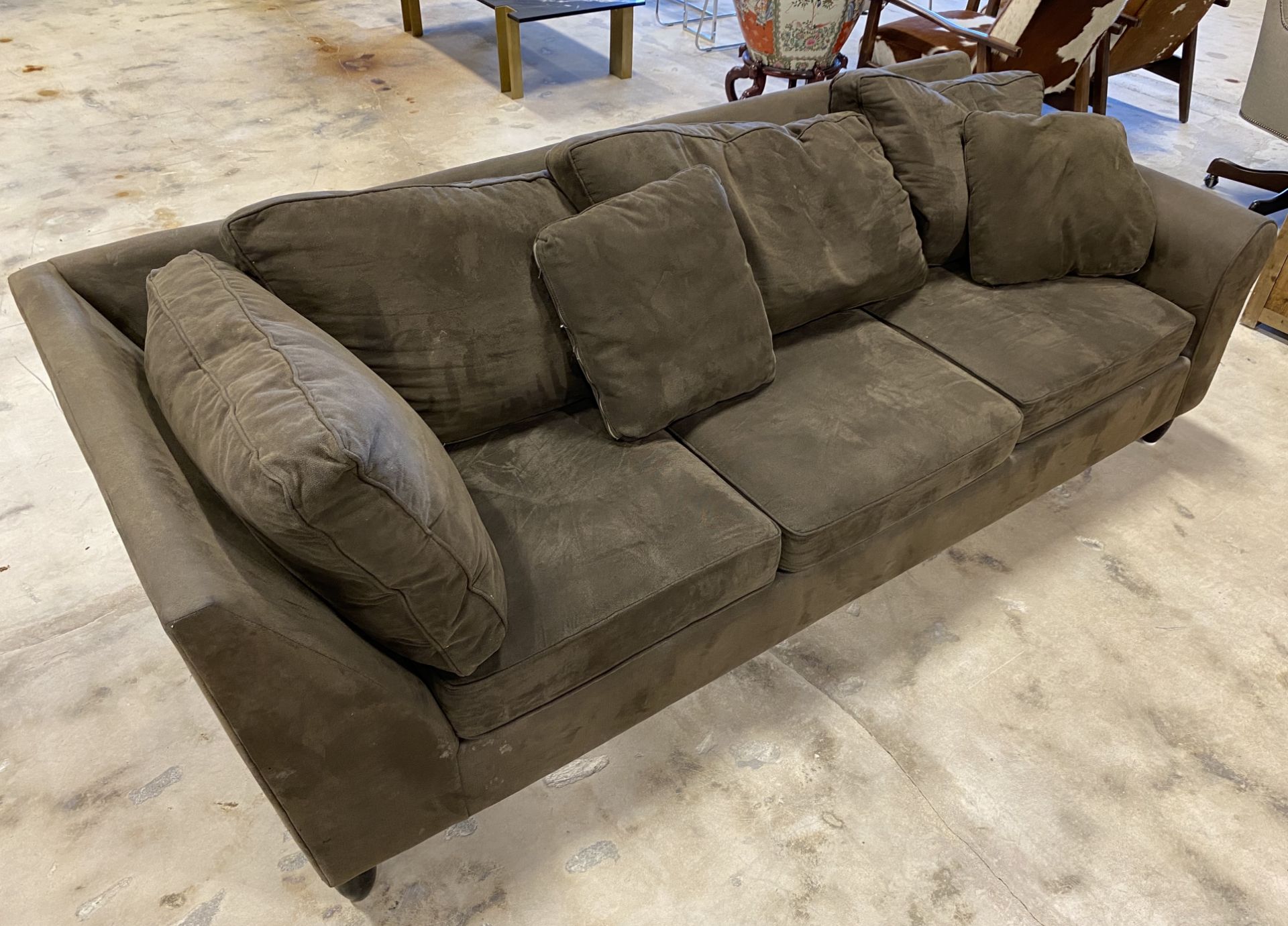 LARGE DARK BROWN MICROFIBER SOFA - Image 3 of 5