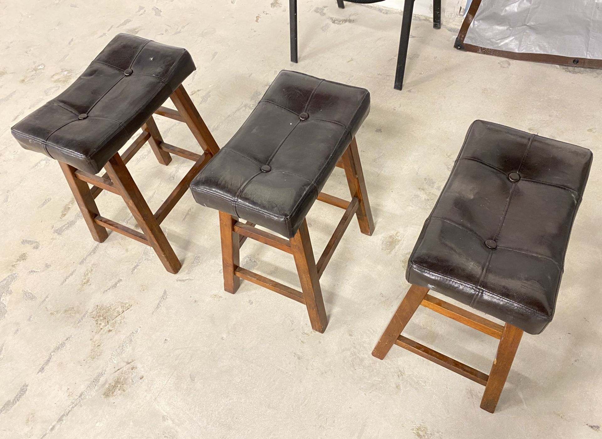 3 BROWN LEATHER STOOLS - Image 3 of 5