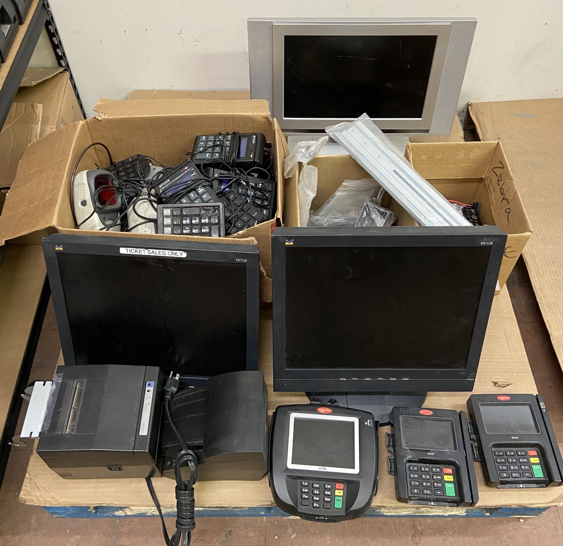 Misc POS Equipment: 3 Monitors, Ingenico Credit Card Readers, Receipt Printers, ID Tech Readers