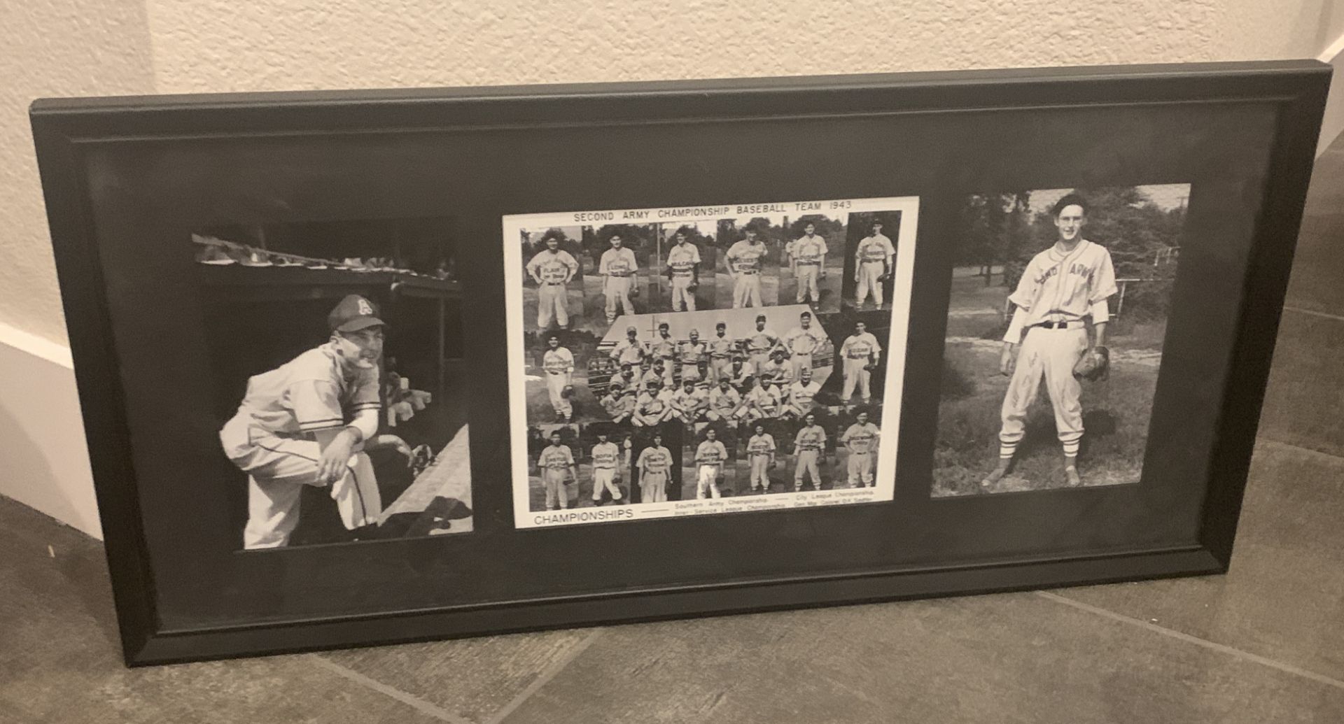 1943 SECOND ARMY FRAMED BASEBALL TEAM PHOTO 26.5X12.5"