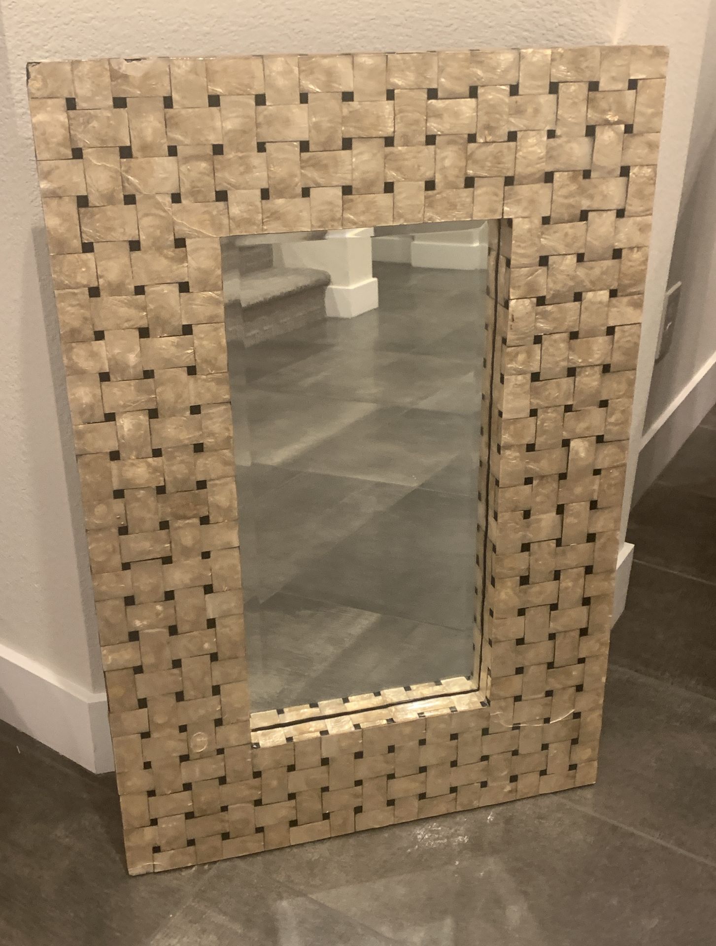 LARGE 36X24" FRAMED MIRROR OYSTER PEARL TEXTURED FRONT