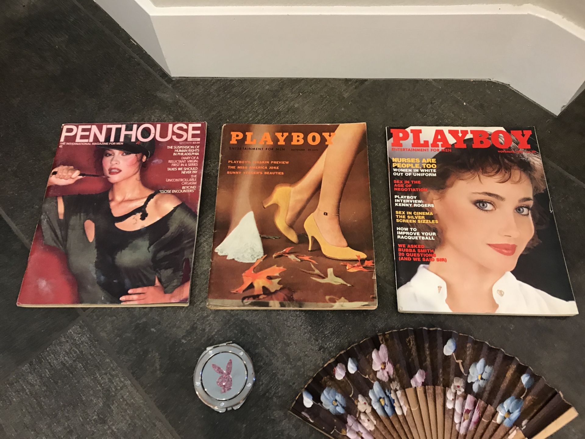 TWO VINTAGE PLAYBOY MAGAZINES A PENTHOUSE MAGAZINE. FOLD OUT FAN AND PLAYBOY MIRROR - Image 2 of 2