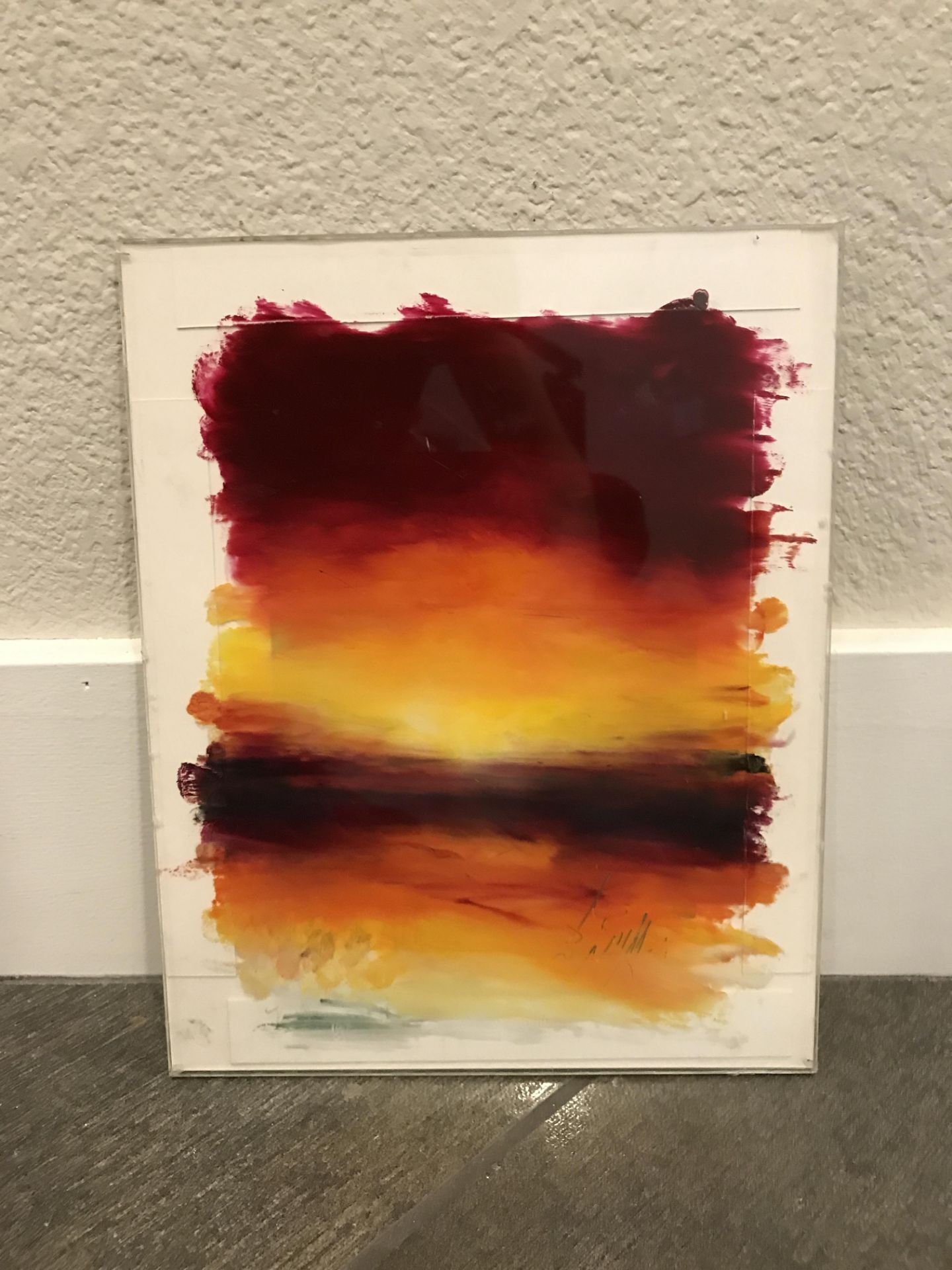 GLASS ORANGE SUNSET OCEAN PAINTING - Image 2 of 2