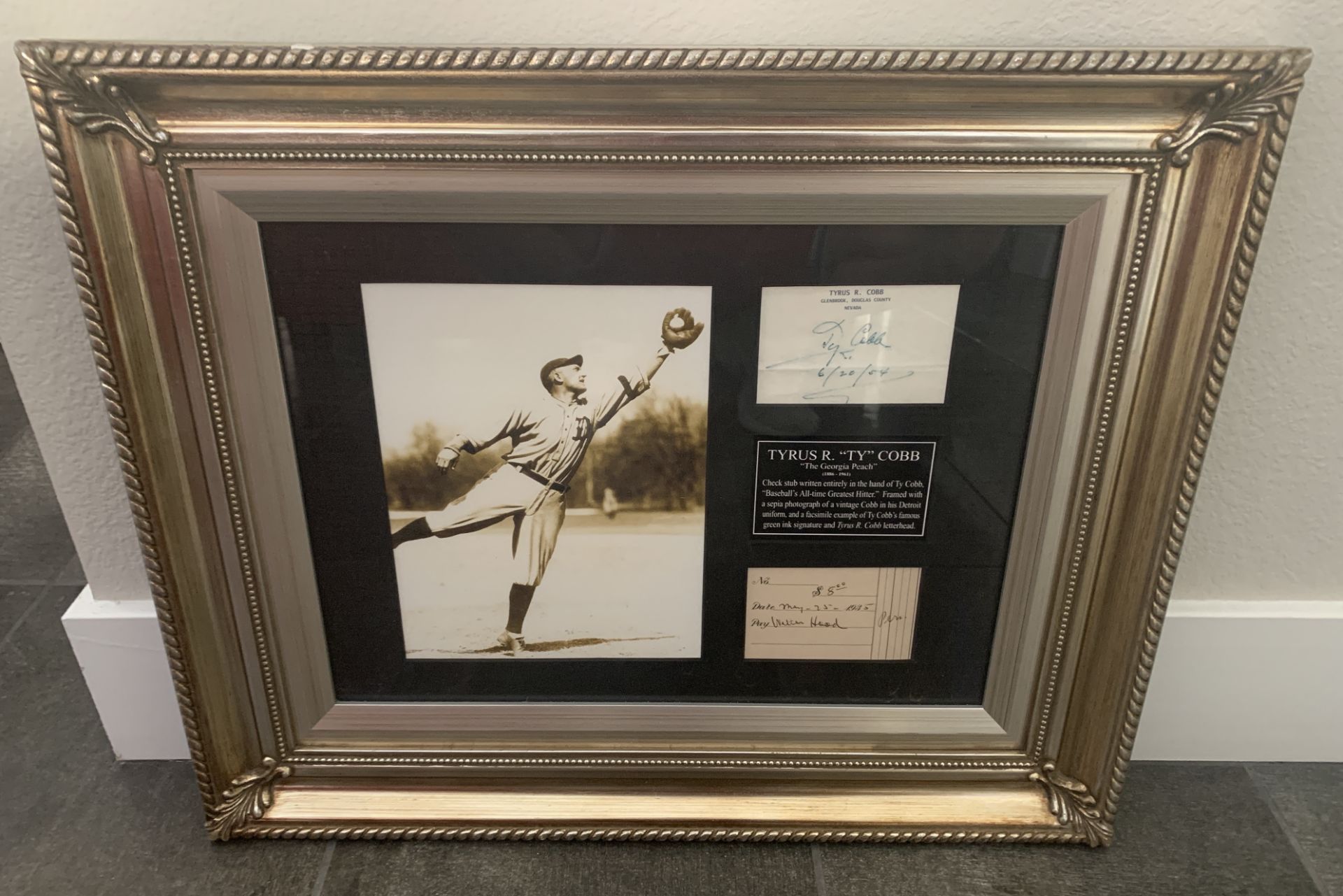 TYRUS TY COBB ORIGINAL WRITTEN CHECK FRAMED