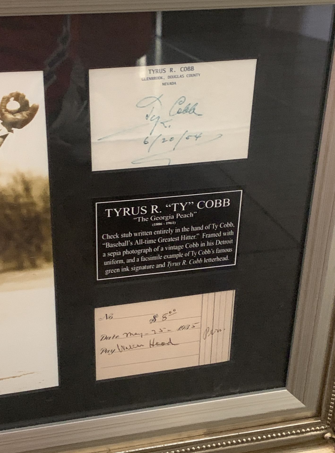 TYRUS TY COBB ORIGINAL WRITTEN CHECK FRAMED - Image 2 of 3