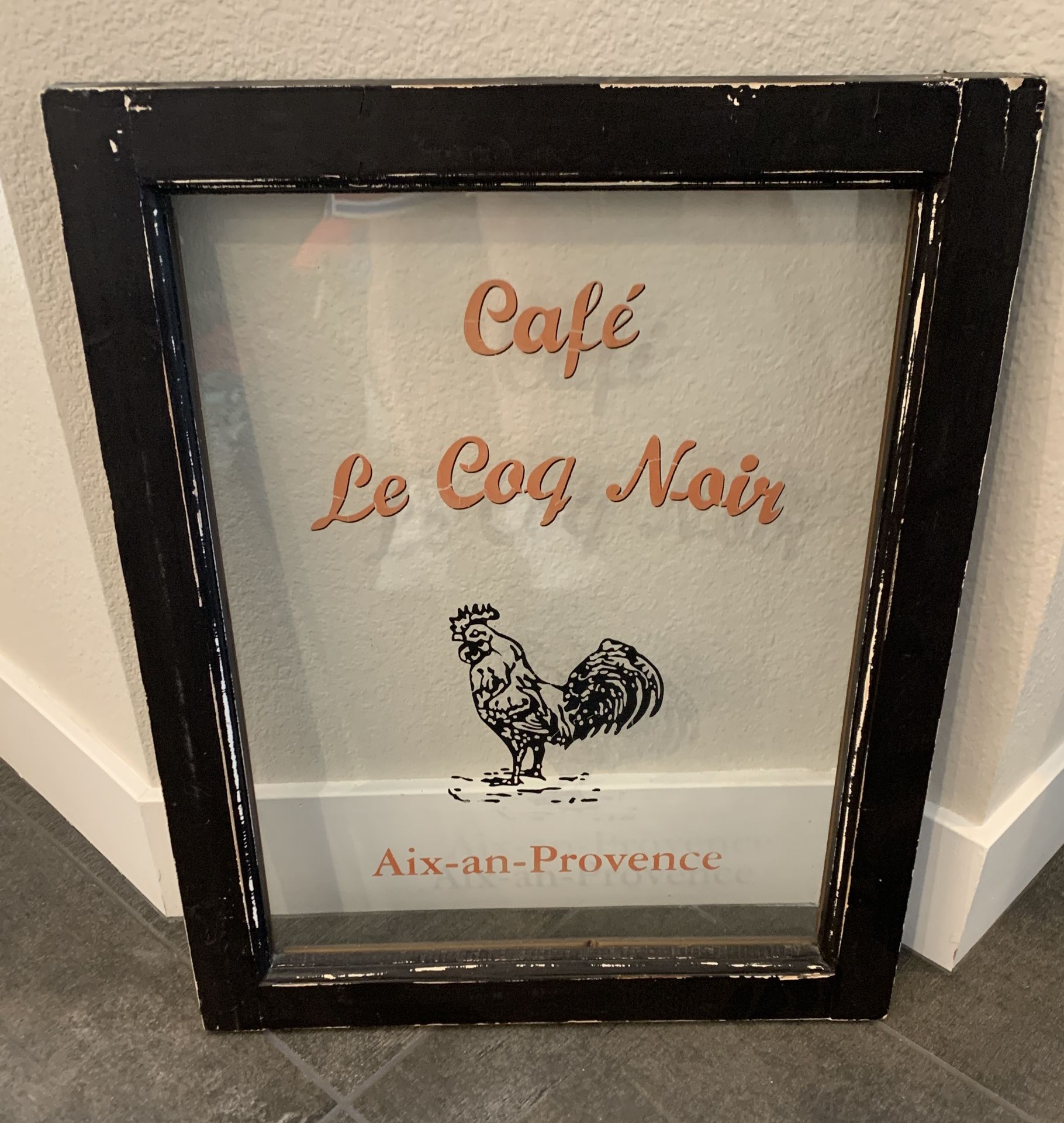 FRENCH CAFE LE COQ NOIR FRAMED GLASS BRANDED PANEL DECO 24X20" - Image 2 of 2